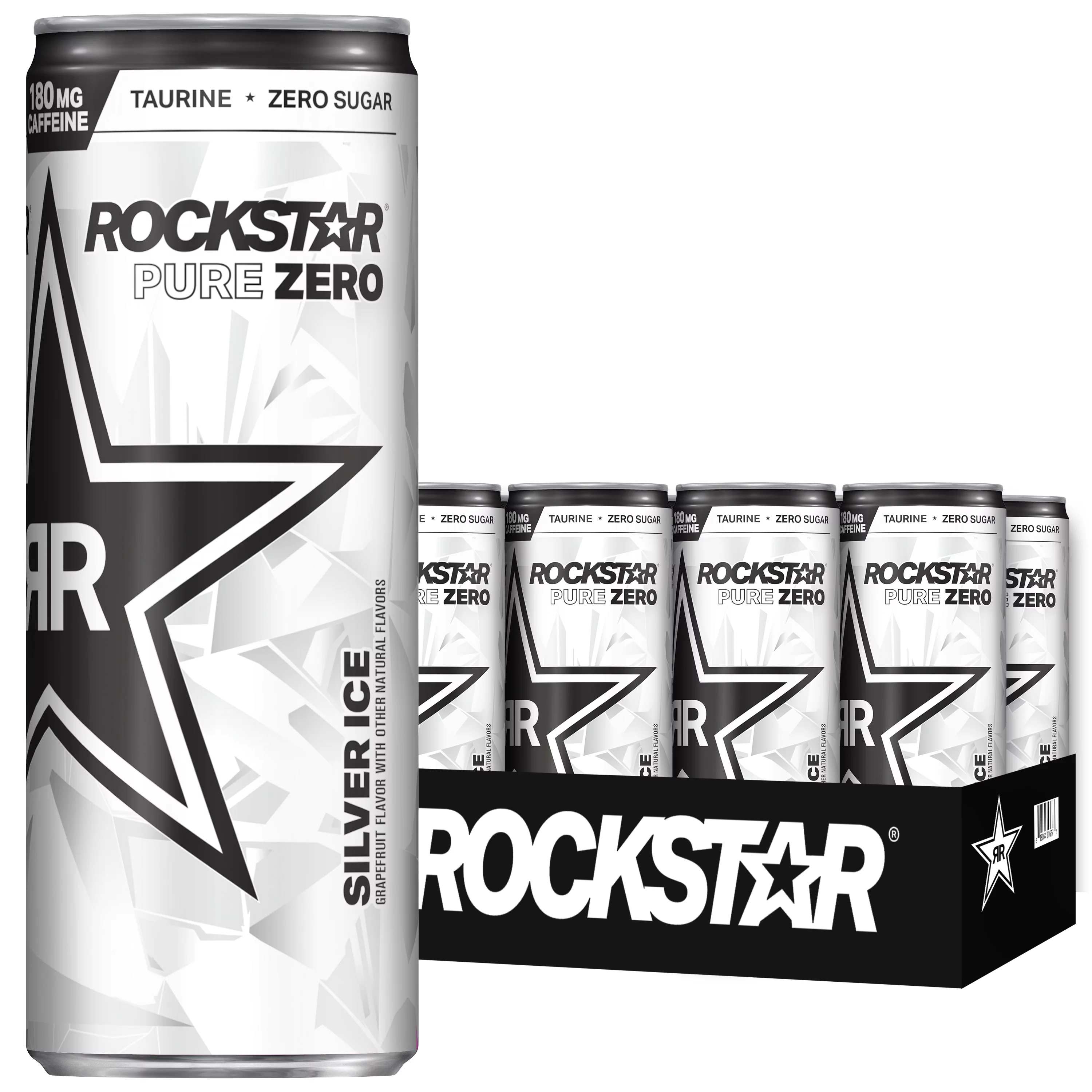 Rockstar Pure Zero Silver Ice Energy Drink, Sleek Can, 12 oz, 8pk