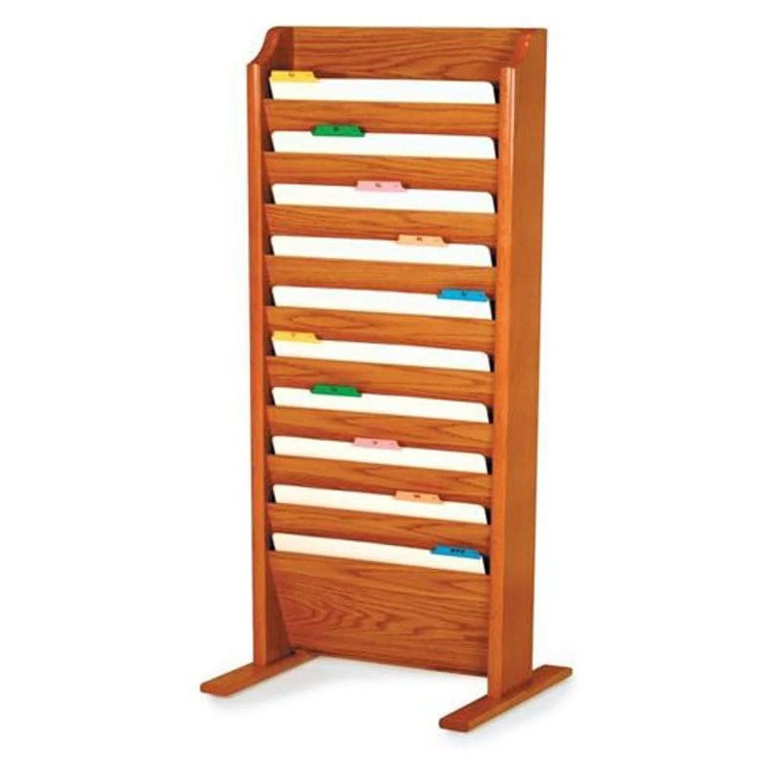 Wooden Mallet 10 Pocket Legal Size Standing File Holder in Medium Oak