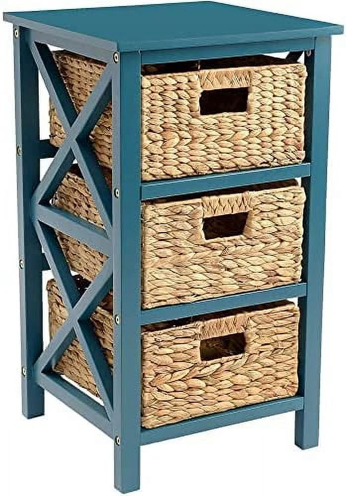 GVJMTKP 3 Tier X-Side End  Cabinet with 6 Wicker Baskets  White