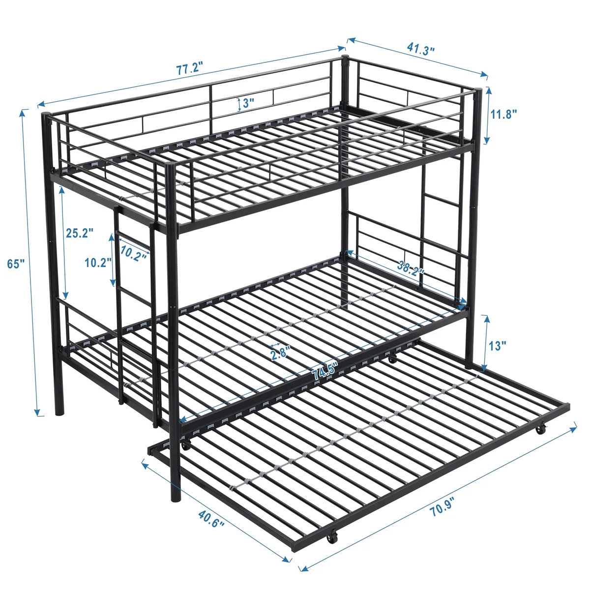 Twin-Over-Full Metal Bunk Bed with Ladder and Guardrails, Easy Assembly, White