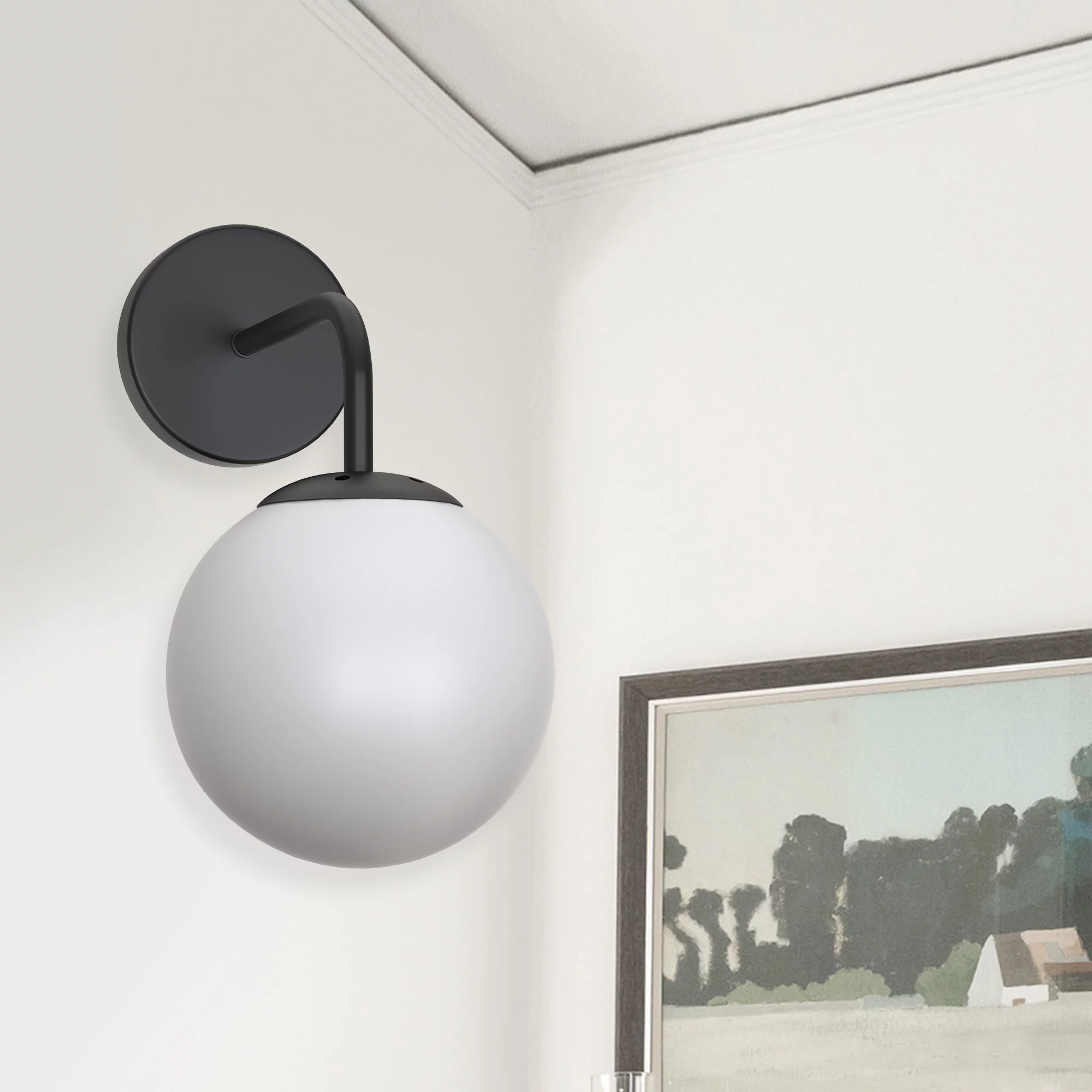 OS-WL071B YANSUN 5.91 in. 1-Light Black Globe Iron Vintage Modern Indurarial Wall Sconce with Frosted Glass Shade - 11.02 in.