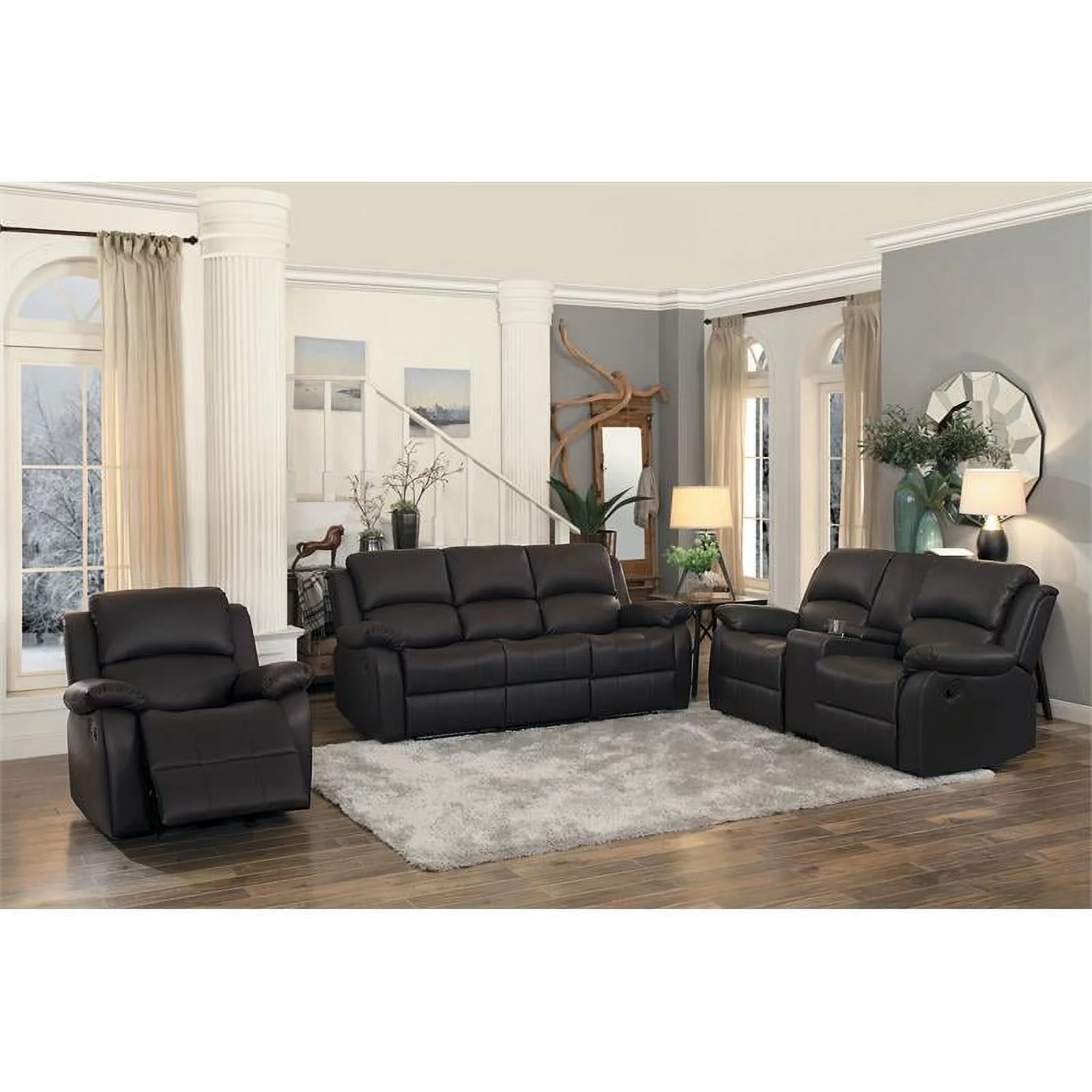 Pemberly Row Transitional Faux Leather Glider Reclining Chair in Dark Brown