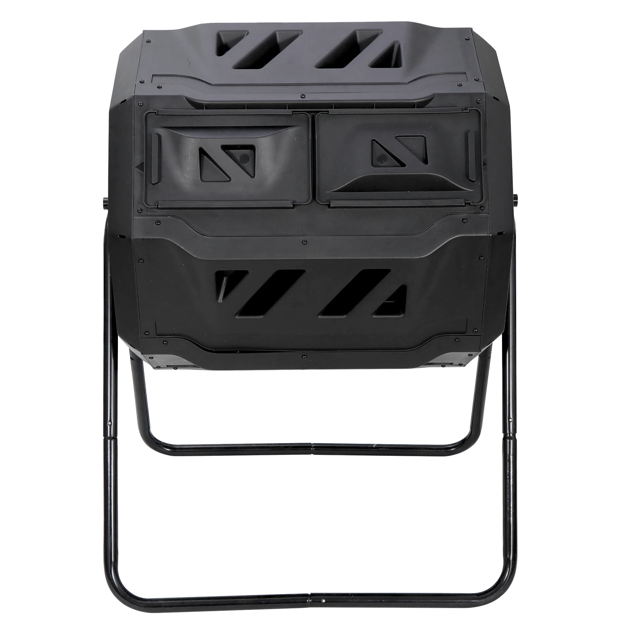 F2C 360⁰ Tumbling Design Black Composter - 43 Gallon Dual Chamber Tumbling Composter with Solid Steel Frame - BPA Free, Easy to Assemble, Space-saving - Includes Pearson's Gardening Gloves