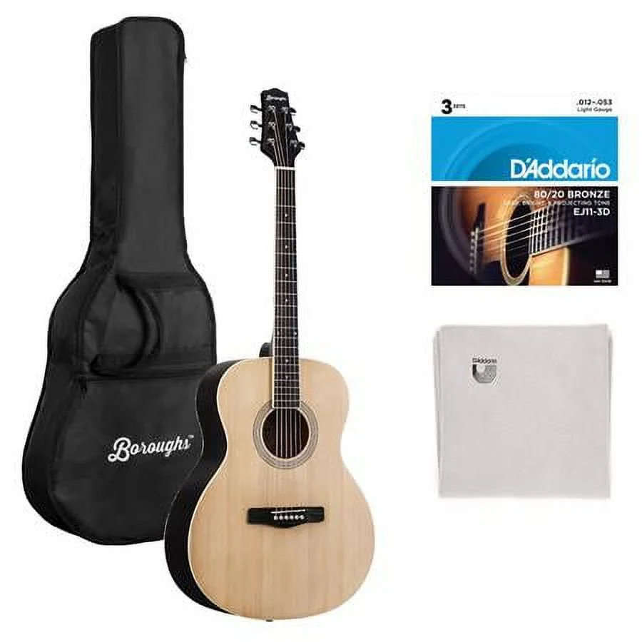 B20DNT Beginner Dreadnought Acoustic Guitar, Natural Bundle with Gig Bag, Micro-Fiber Cloth, 3-Pack Strings