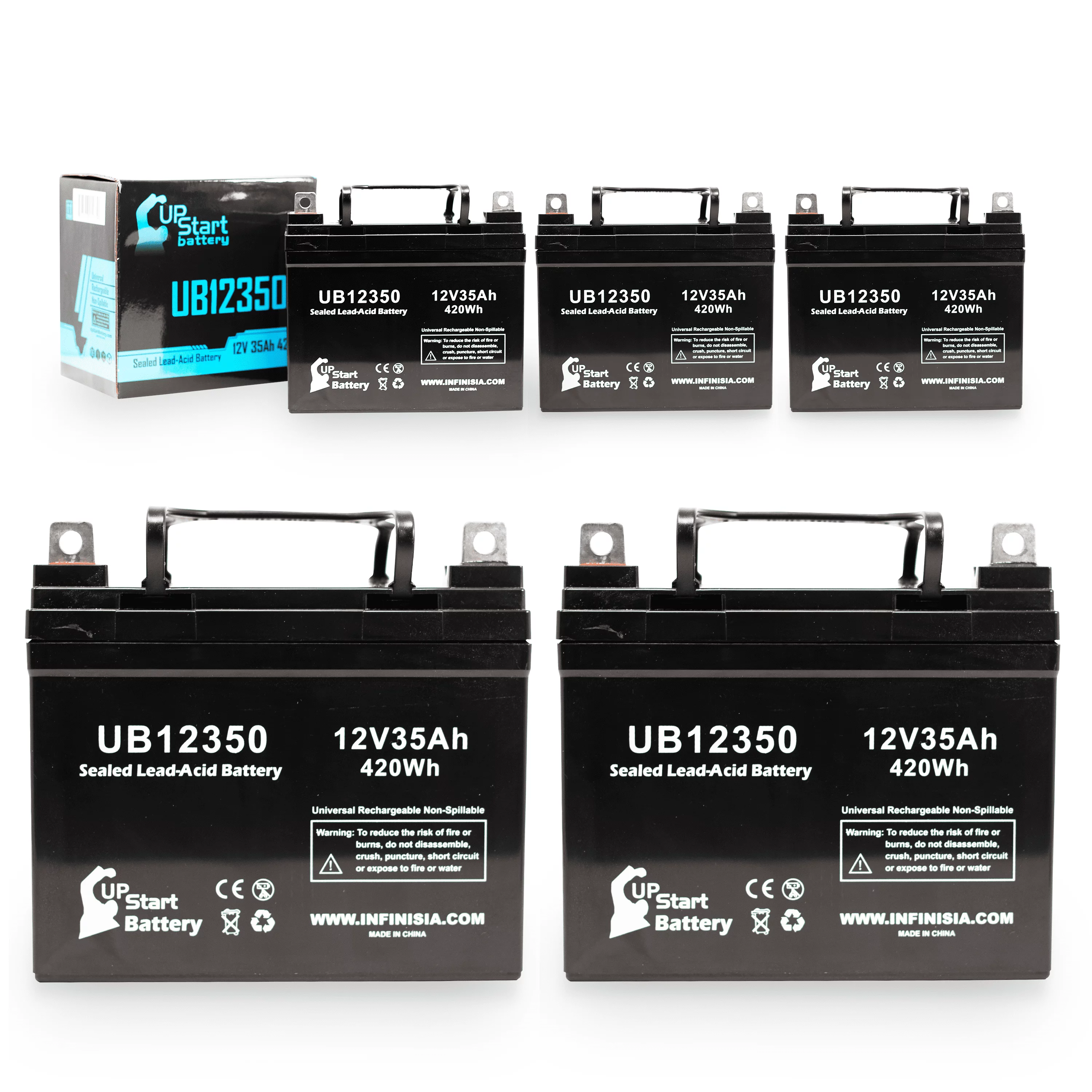 5x Pack - Compatible Invacare JAGUAR Battery - Replacement UB12350 Universal Sealed Lead Acid Battery (12V, 35Ah, 35000mAh, L1 Terminal, AGM, SLA)