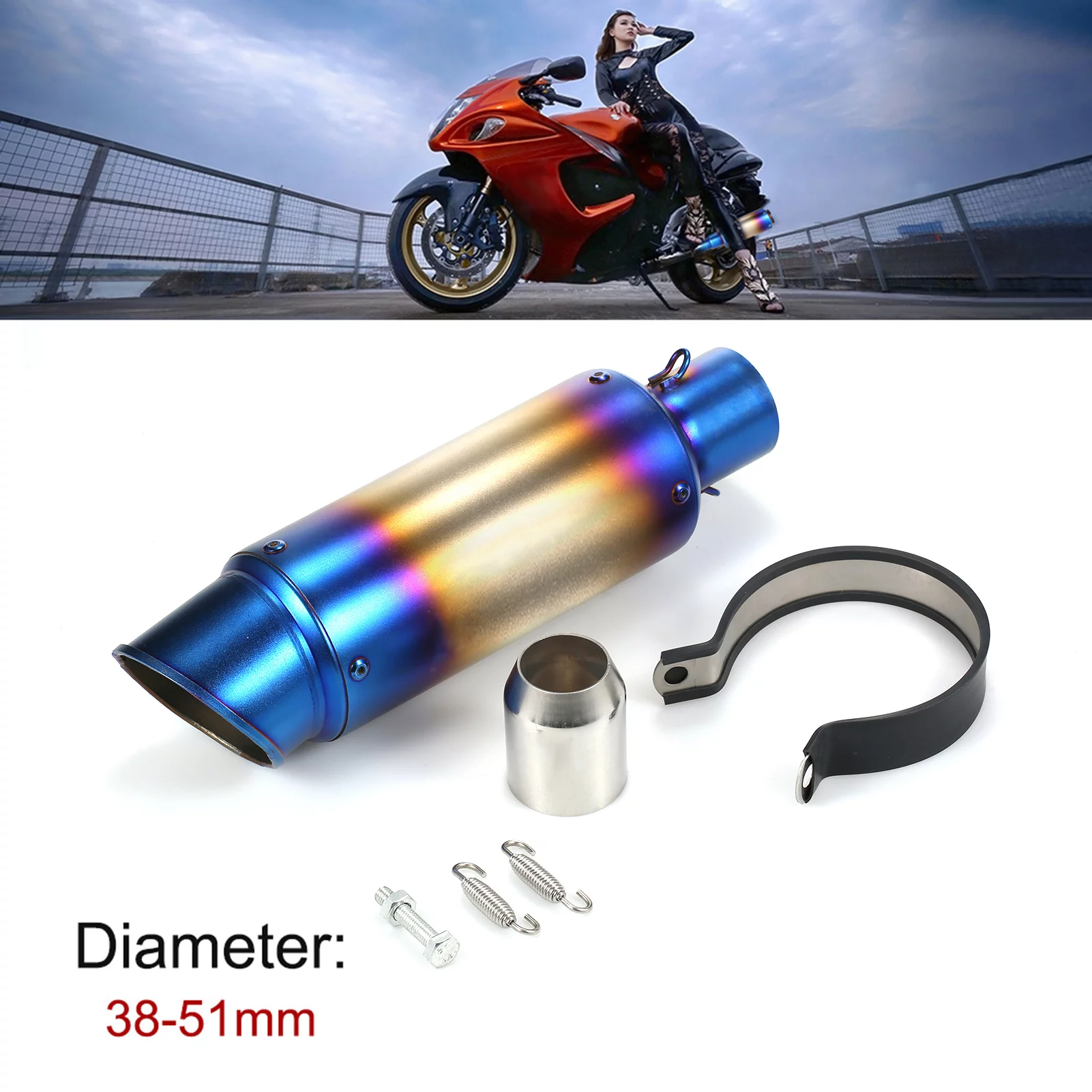 Universal Motorcycle Exhaust Pipe - Tail Refit Exhaust Muffler - Fits 38-51mm Diameter - Compatible with Motorcycles and ATVs - Enhance Sound and Style