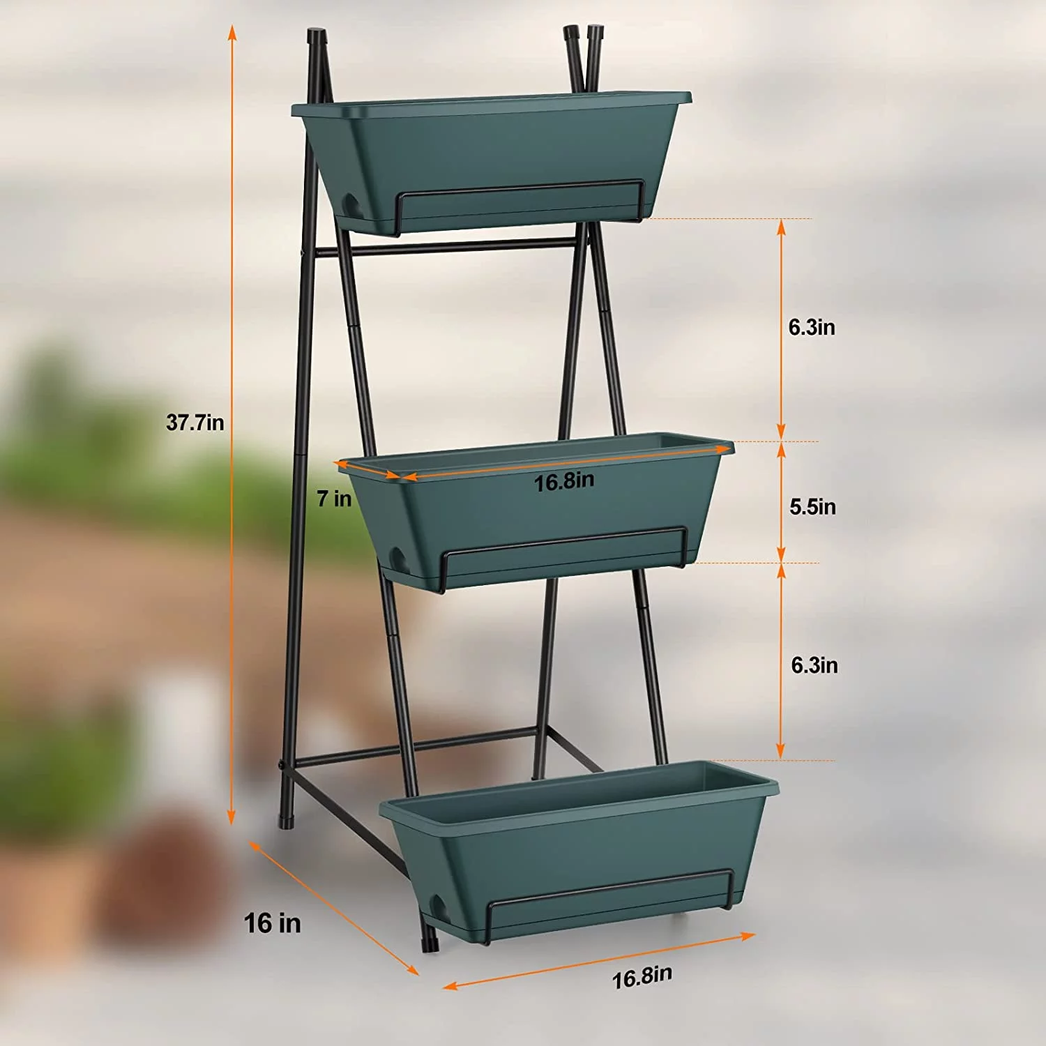3-Tiers Plastic Planter Box Freestanding Garden Planter, Green