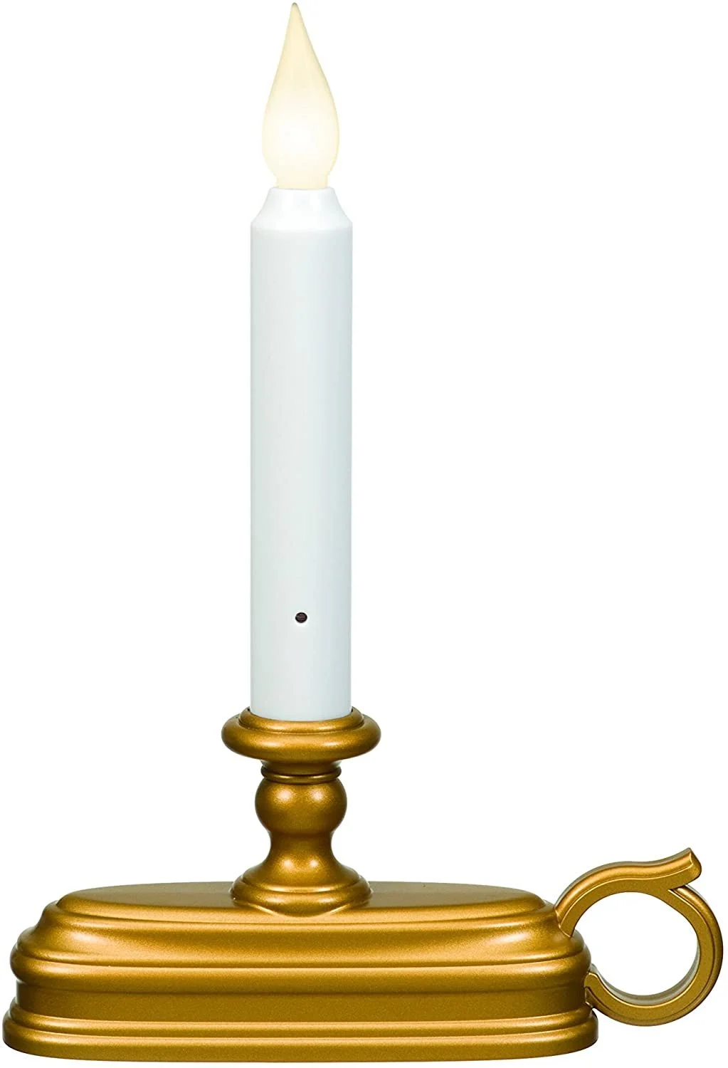 Dual Flame Color Dusk to Dawn Sensor Battery Operated 9 inch LED Window Candle, Gold/Brass