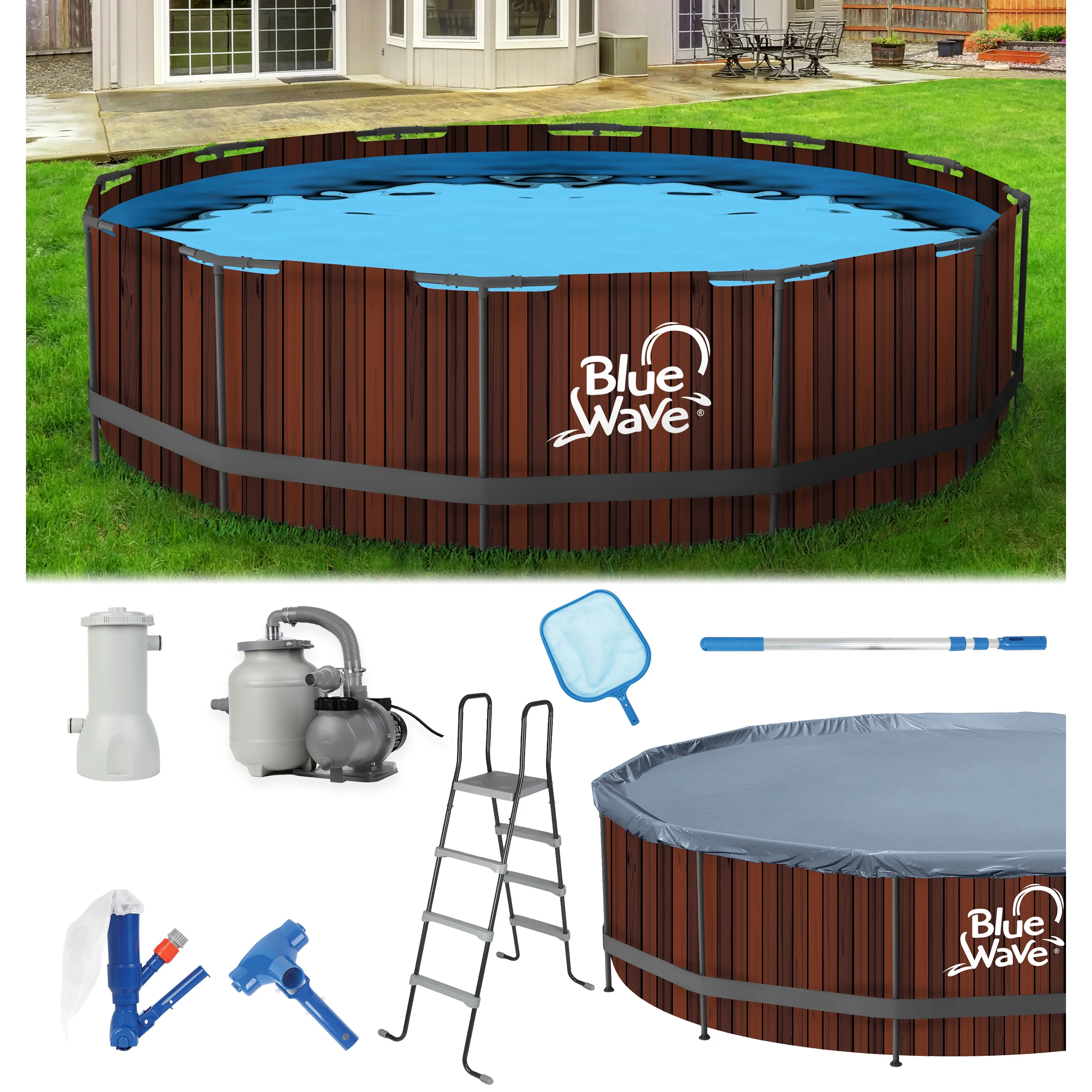 Blue Wave 15-ft Round 48-in Deep Metal Frame Swimming Pool Package