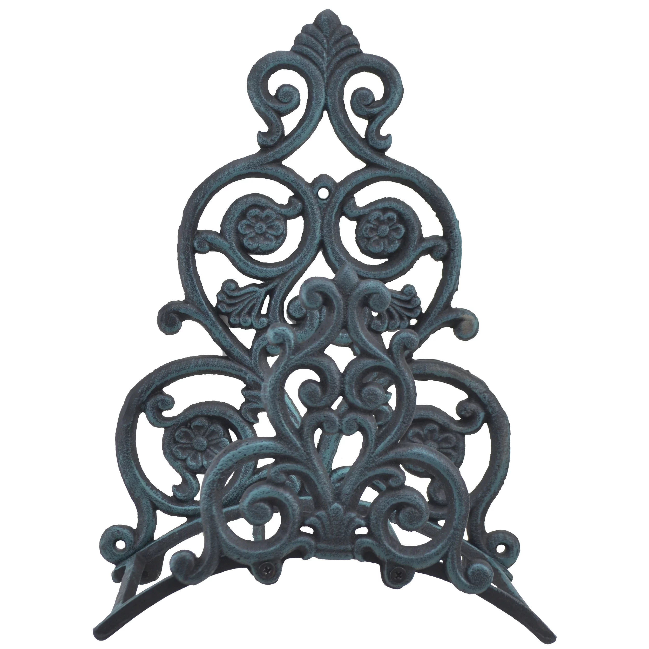 Floral & Spade Garden Hose Holder - Verdigris Cast Iron - 13.25