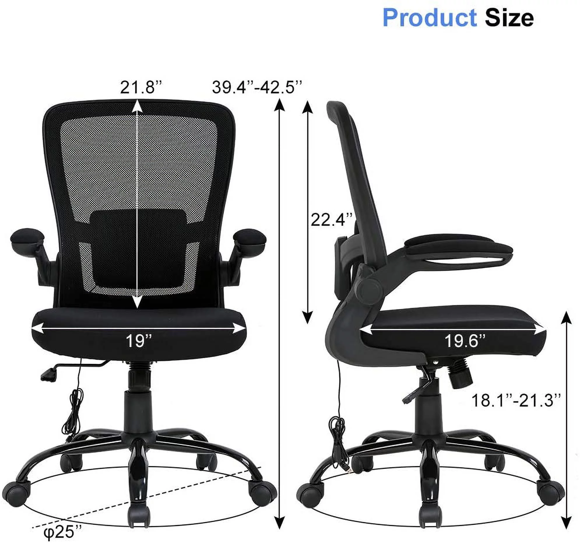 Home Office Chair Ergonomic Desk Chair Massage Computer Chair Swivel Rolling Executive Task Chair with Lumbar Support Arms Mid back&nbsp;Adjustable Mesh Chair for Women Adults(Black)