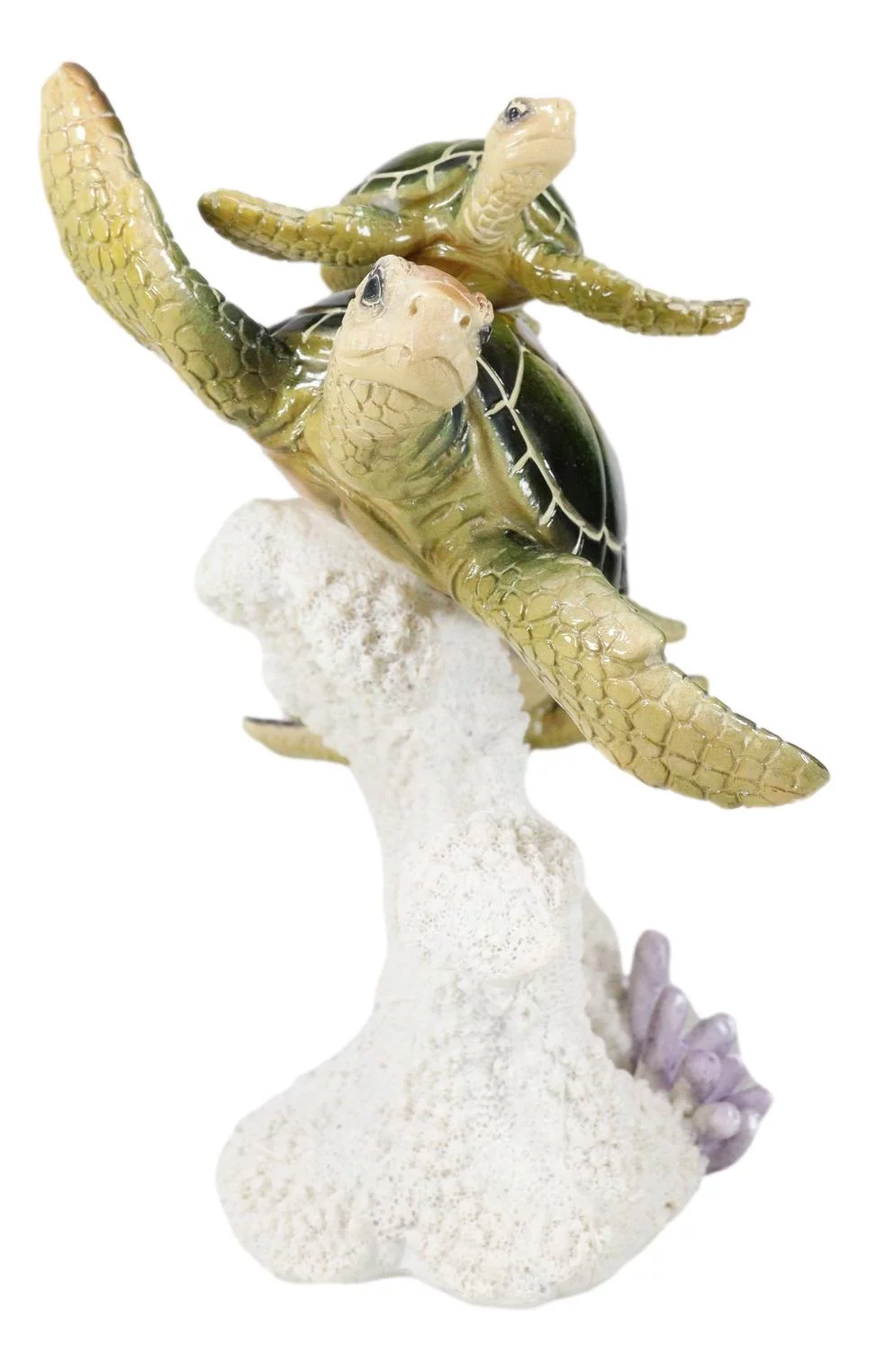 Marine Sea Turtle Mother And Hatchlings Swimming Over Ocean Reef Corals Statue