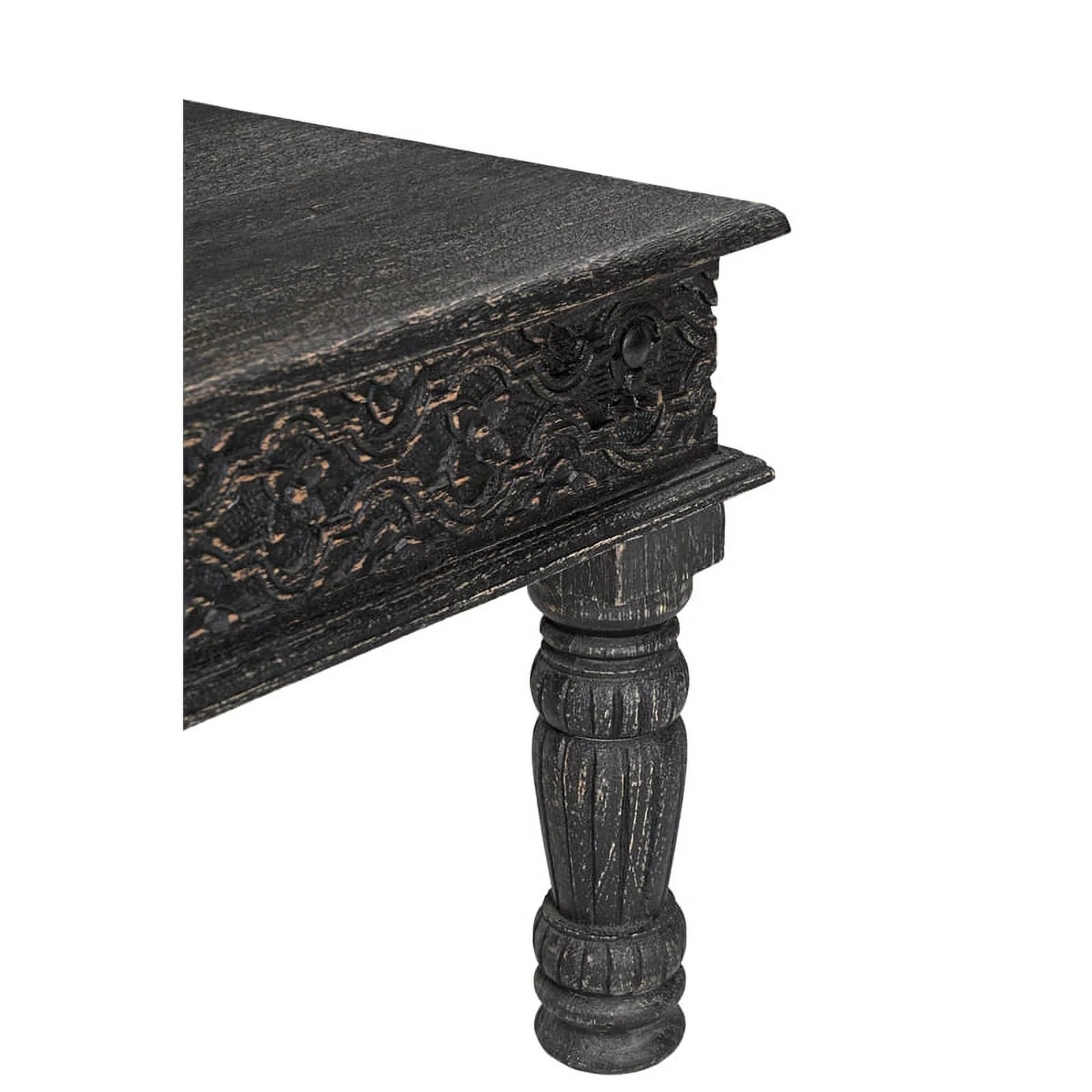 Taran Designs Milton Carved Solid Wood Coffee Table in Black