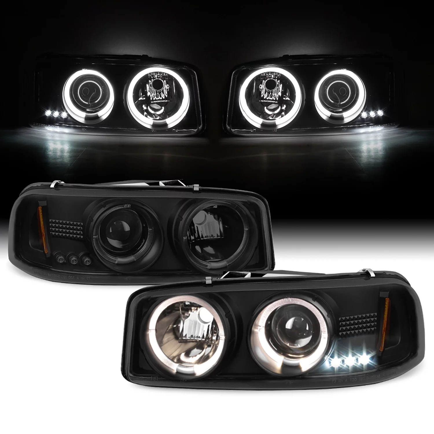 Fits 99-06 Sierra Yukon Truck Black Smoked Dual Halo Projector LED Headlights Fits select: 1999-2007 GMC NEW SIERRA, 2002-2006 GMC YUKON
