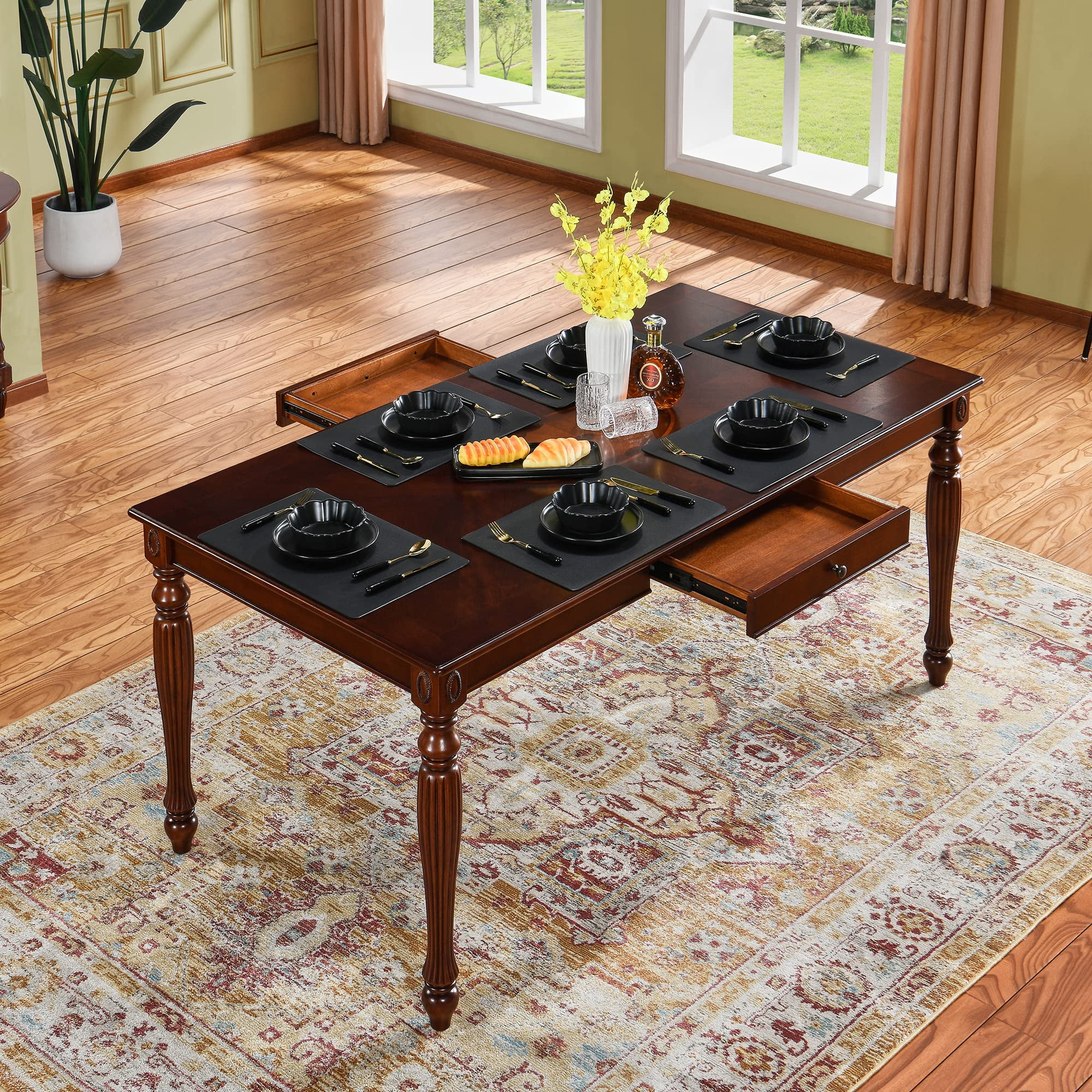 JESONVID Solid Wood Dining Table with Drawer, 67.3