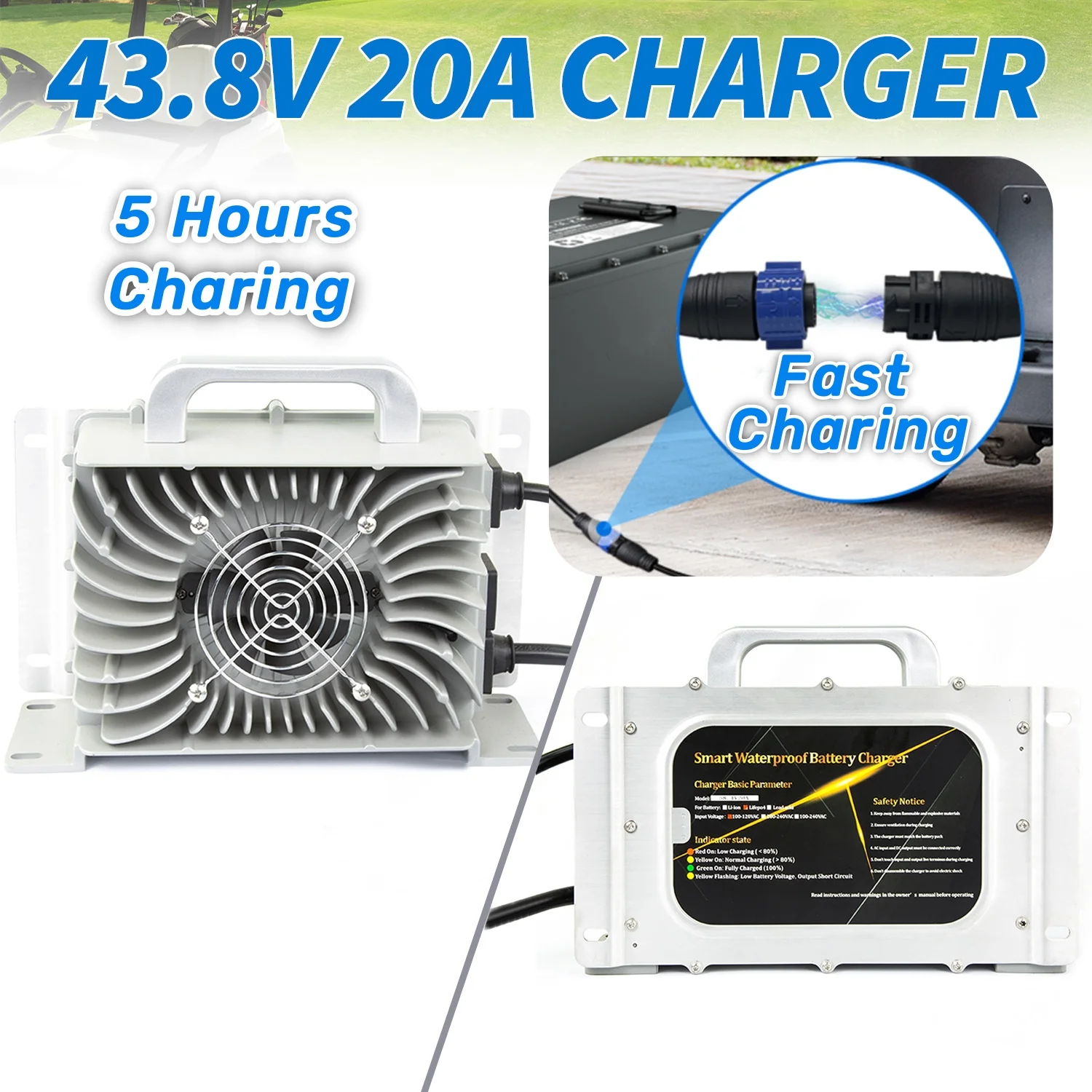 36V 100Ah Lithium Golf Cart Battery, 8000+ Deep Cycles Rechargeable LiFePO4 Golf Cart Battery 200A BMS, SCREMOWER Max 7.64kW Power Output for Golf Carts,43.8V 20A Charger
