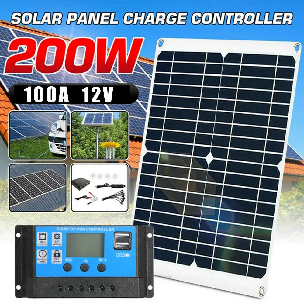 JahyShow 200W Solar Panel Kit 100A 12V battery Charger Controller Caravan Boat Outdoor