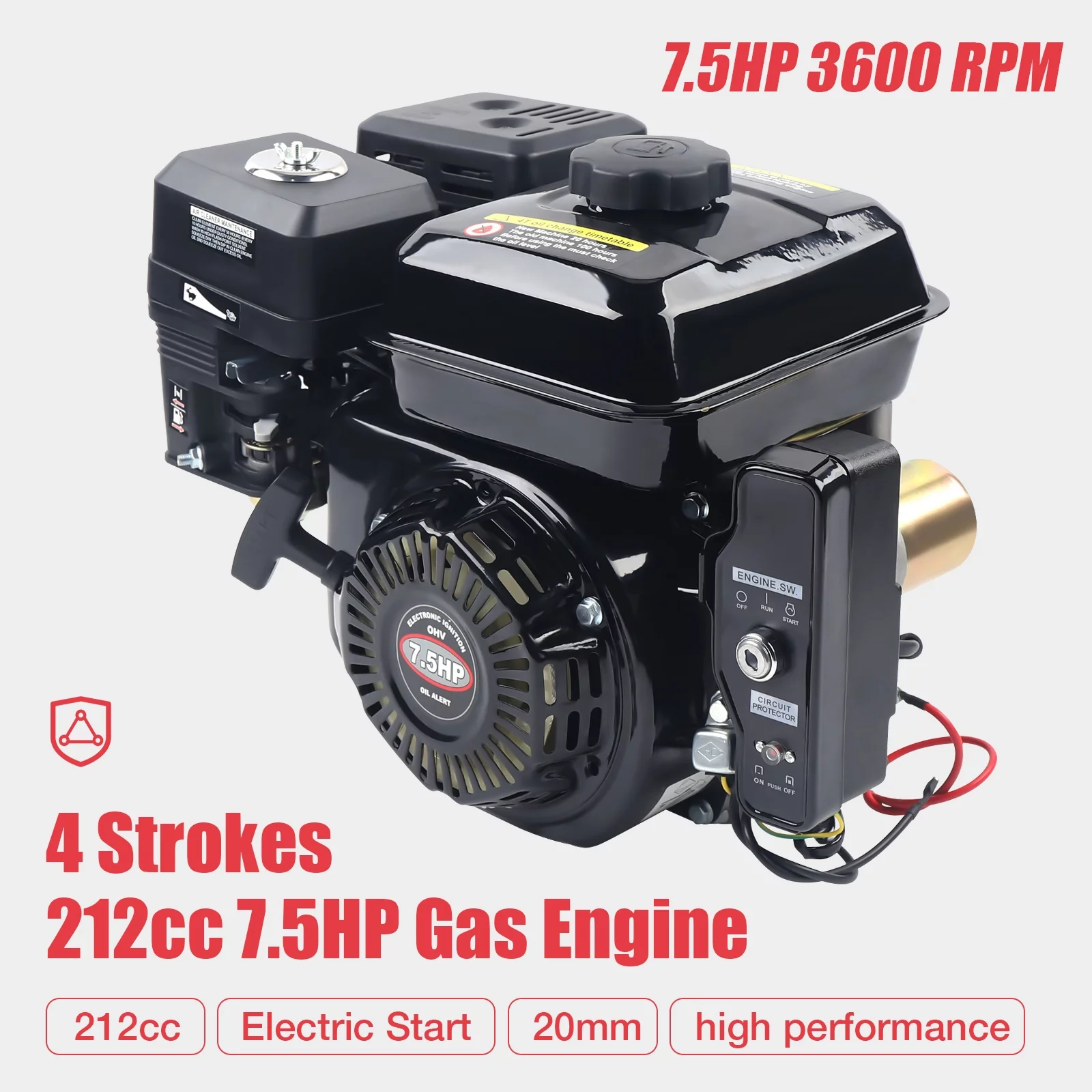 TOOL1SHOoo 4 Strokes 212cc 7.5HP Gas Engine W/Electric Start Upgrade