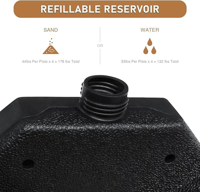 Artpuch 4pcs Square Offset Umbrella Base Plastic Cantilever Patio Umbrella Base, Water/Sand Filled Umbrella Base (176lbs, Dark Black)