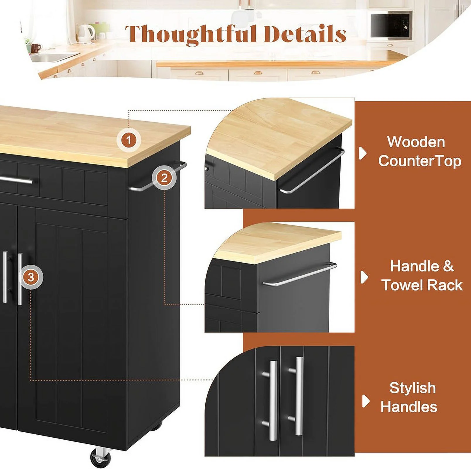 Kitchen Island on Wheels with Storage Cabinet & Drawer, 26