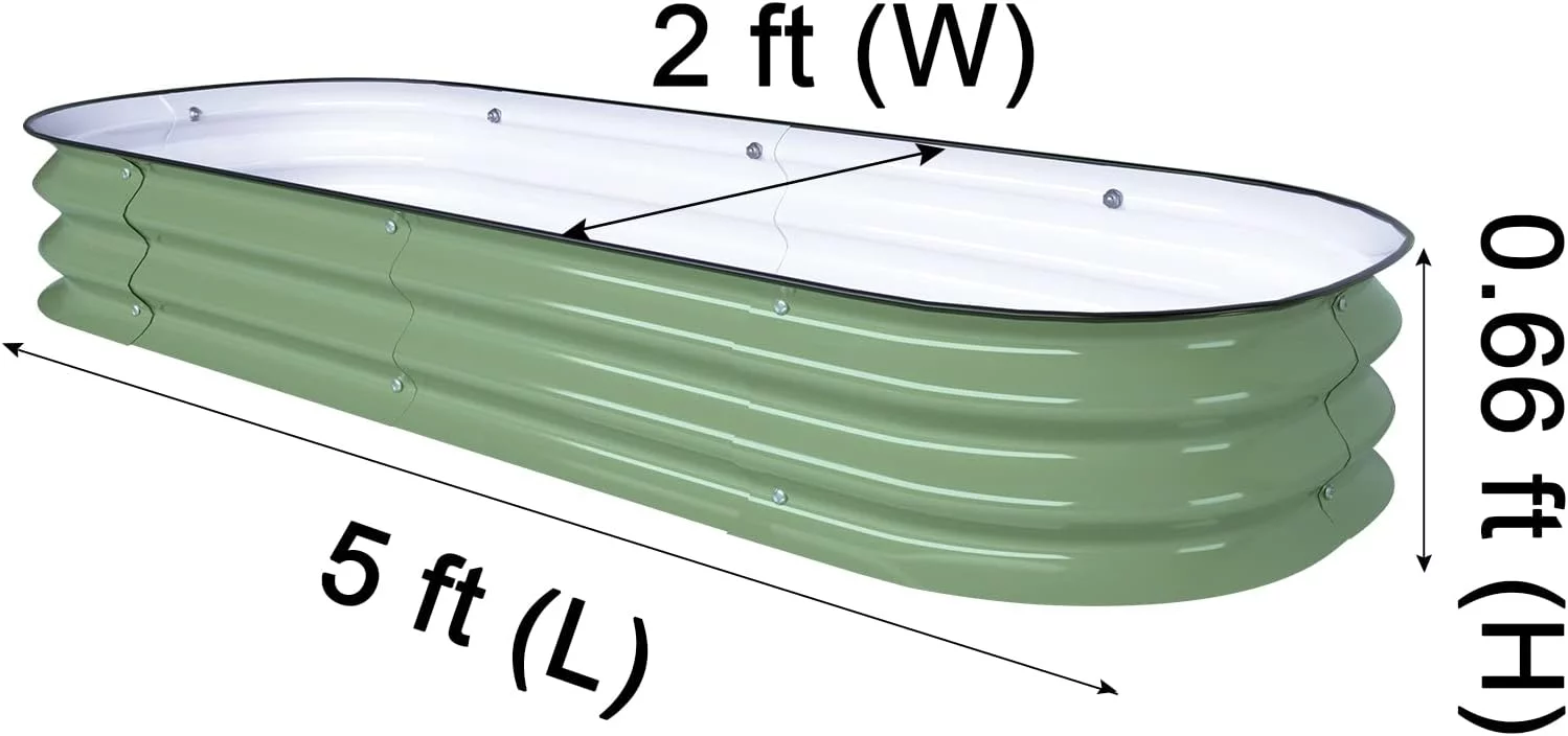 VEGEGA 8'' Tall 5'x2' Green Metal Modular Corrugated Raised Garden Bed Kit (4 in 1）