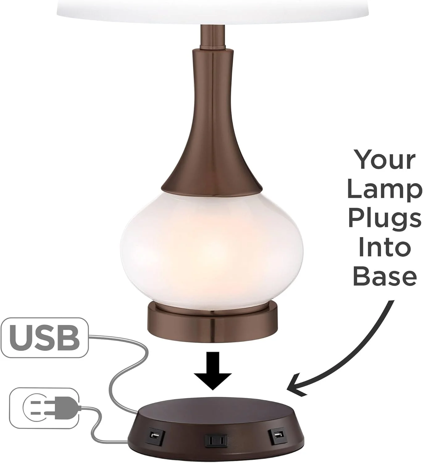 Modern Workstation Table Lamp Base with USB and AC Power Outlet Universal Charging Bronze Touch On Off Sensor for Living Room Bedroom House Bedside Nightstand Home Office Family