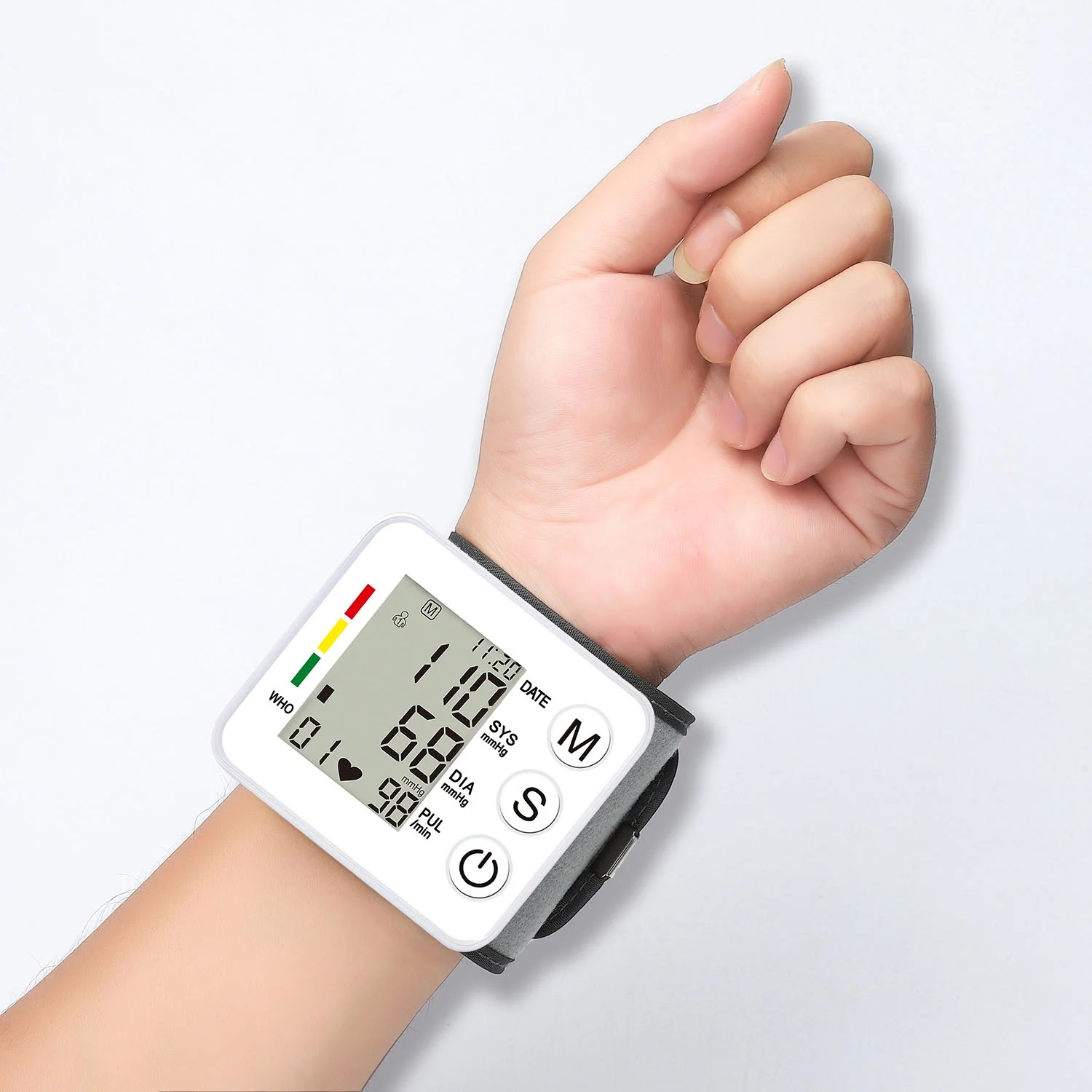 LIMICAR Blood Pressure Monitor,Wrist Blood Pressure Cuff LCD Display Voice Pulsometer Sphygmomanometer,Automatic Blood Pressure Machine for Home Travel Use,White