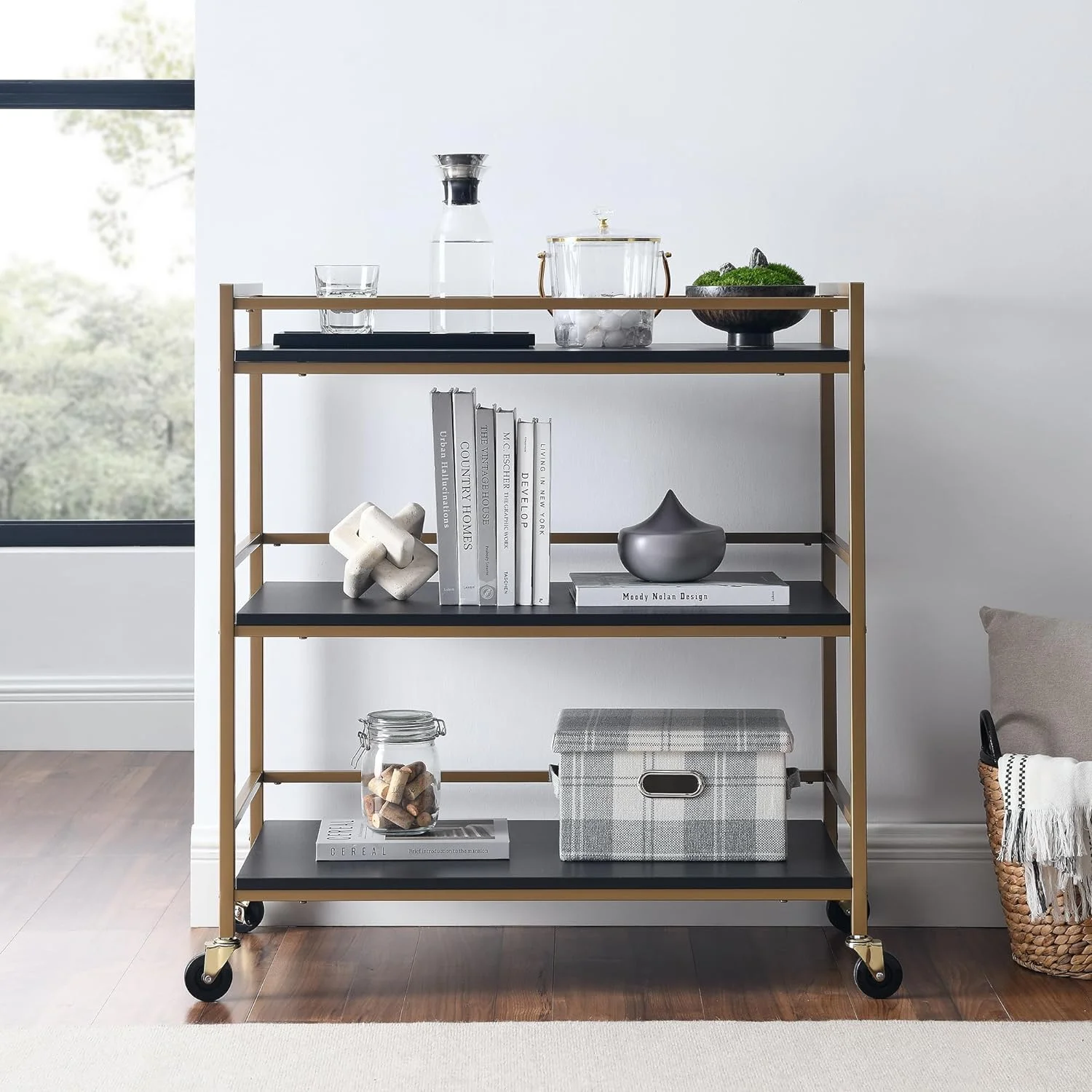 HYUN Jade Changing Table/Cart, Ebony Melamine/Bronze