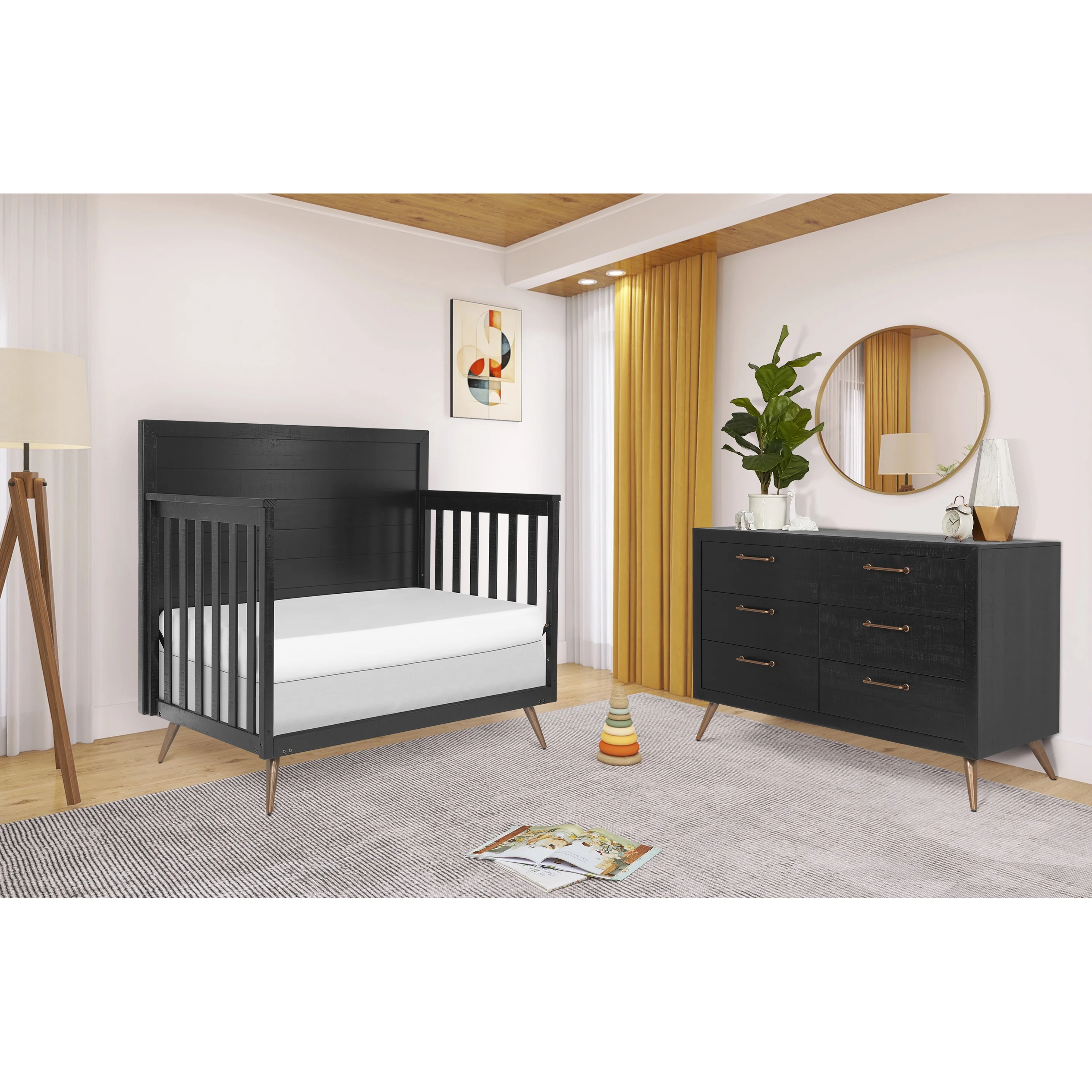 Evolur Stilnovo Mid Century 4 In 1 Convertible Crib In Onyx Black