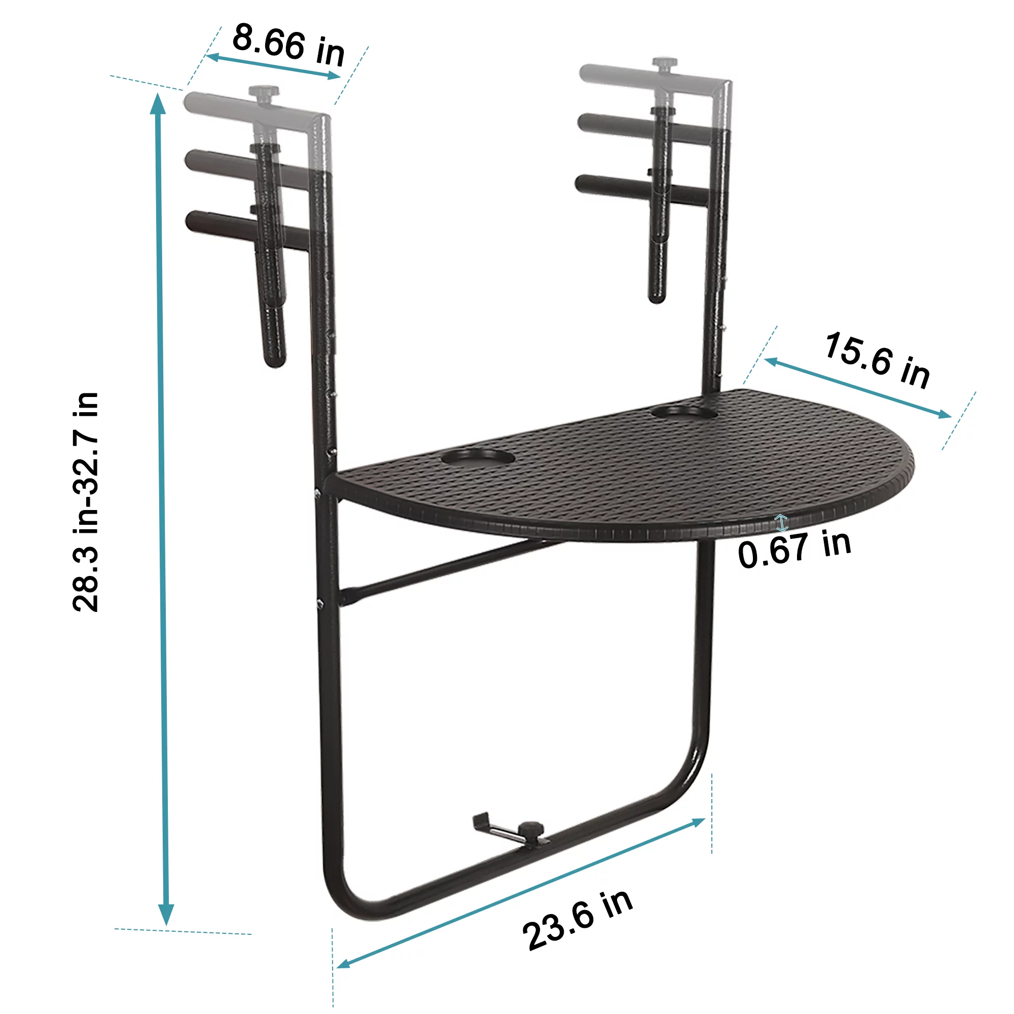 Prime Garden Folding Hanging Table Balcony Railing Table,Black