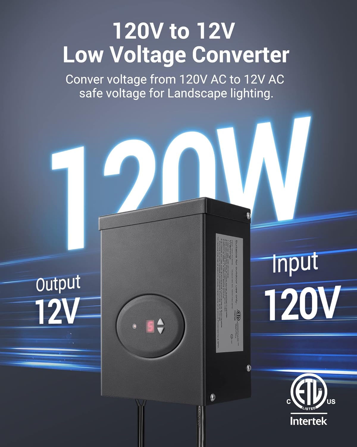 HYUN 120W Low Voltage Landscape Transformer, Outdoor Transformer with Timer and Photocell Sensor, 120V AC to 12V AC, Weatherproof, for LED Lighting, Spotlight, Pathway Light, ETL Listed