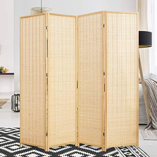 CHNKH Room Divider Privacy Screen with Natural  4-Panel 5-Panel 6-Panel Folding Privacy Screens Freestanding Room Divider