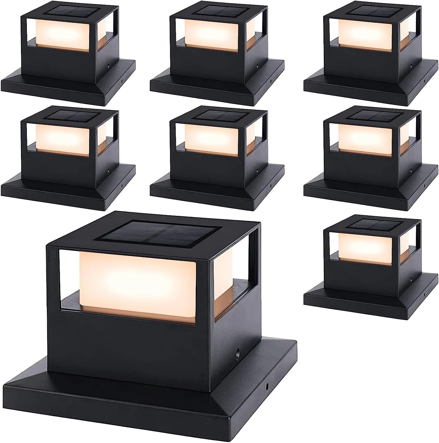 TOYIEW 8 Pack Solar Post Cap Lights, Outdoor Garden Solar Powered Fence Post Cap Lights with SMD LEDs Waterproof Light Decorative for Fence Deck or Patio Decor, Fits 4x4, 5x5 or 6x6 Wooden Posts
