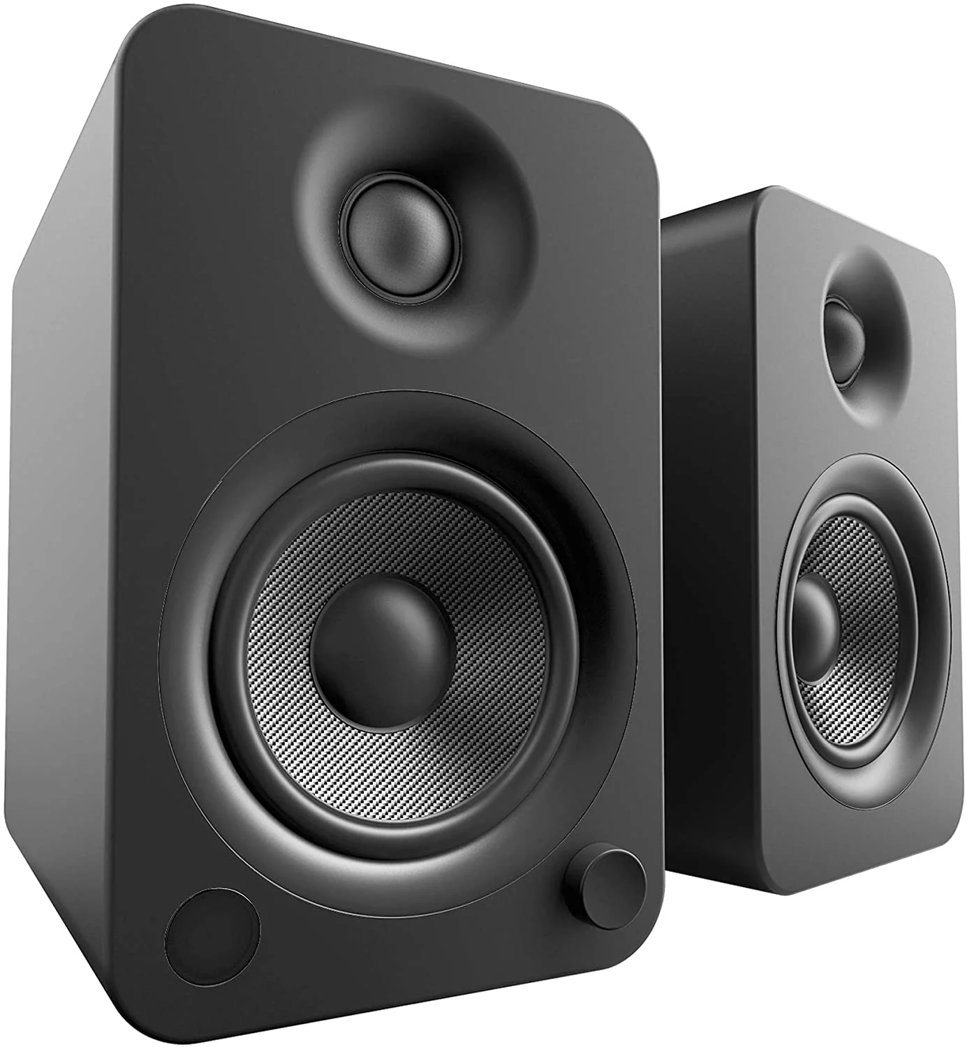 Kanto YU4MB 140W Bookshelf Speakers with Bluetooth with Kanto S4 Angled Desktop Speaker Stands for Medium Speakers and an AT-LP120XUSB-BK Direct-Drive 3-Speed Manual USB Turntable (2022)