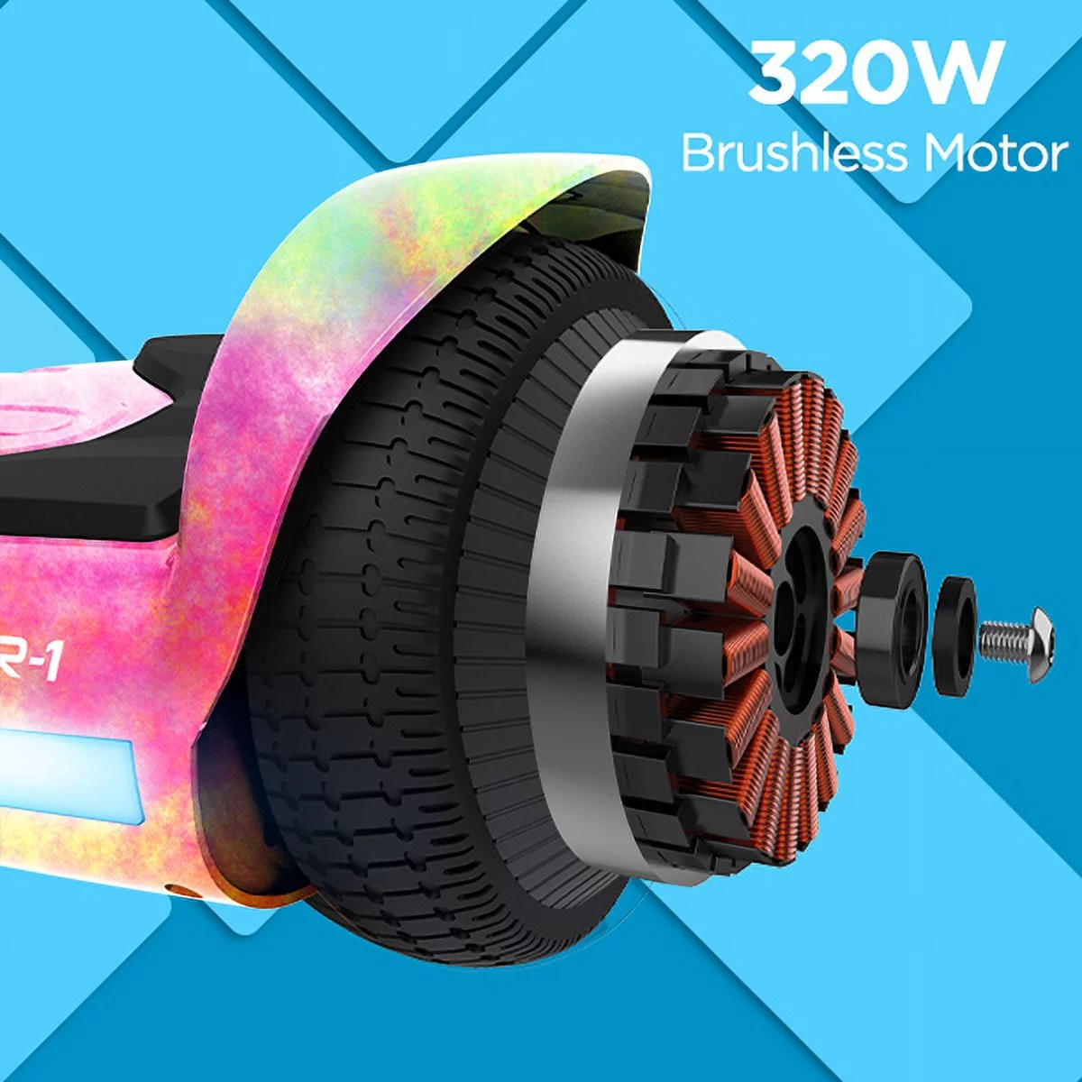 Hover-1 Rocket Hoverboard, Pink Tie Dye, LED Headlights, 7 MPH Max Speed, 160 lbs Max Weight, 3 Miles Max Distance