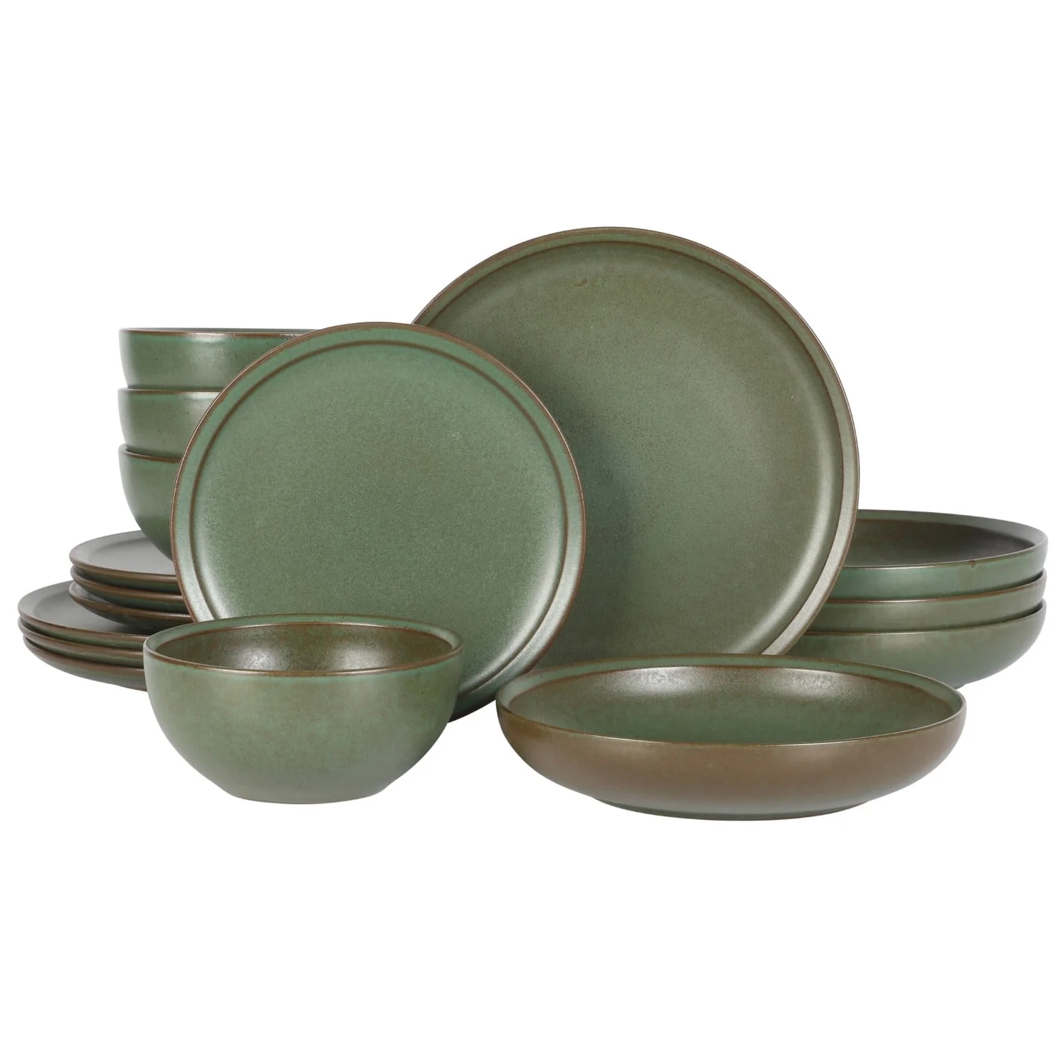 Gibson Elite Beckett Stoneware Matte Reactive Glaze 16 Piece (Service for 4) Plates and Bowls Dinnerware Set - Green