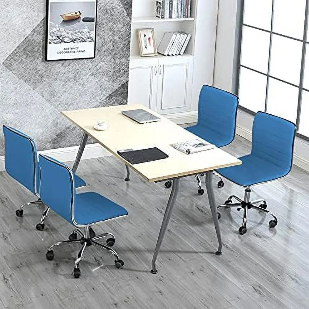 TJCGDTY 2 PCS Office Chair PU Leather Ribbered Low-Back Modern  Chair Executive Chair Armless Swivel Task Chair  Blue