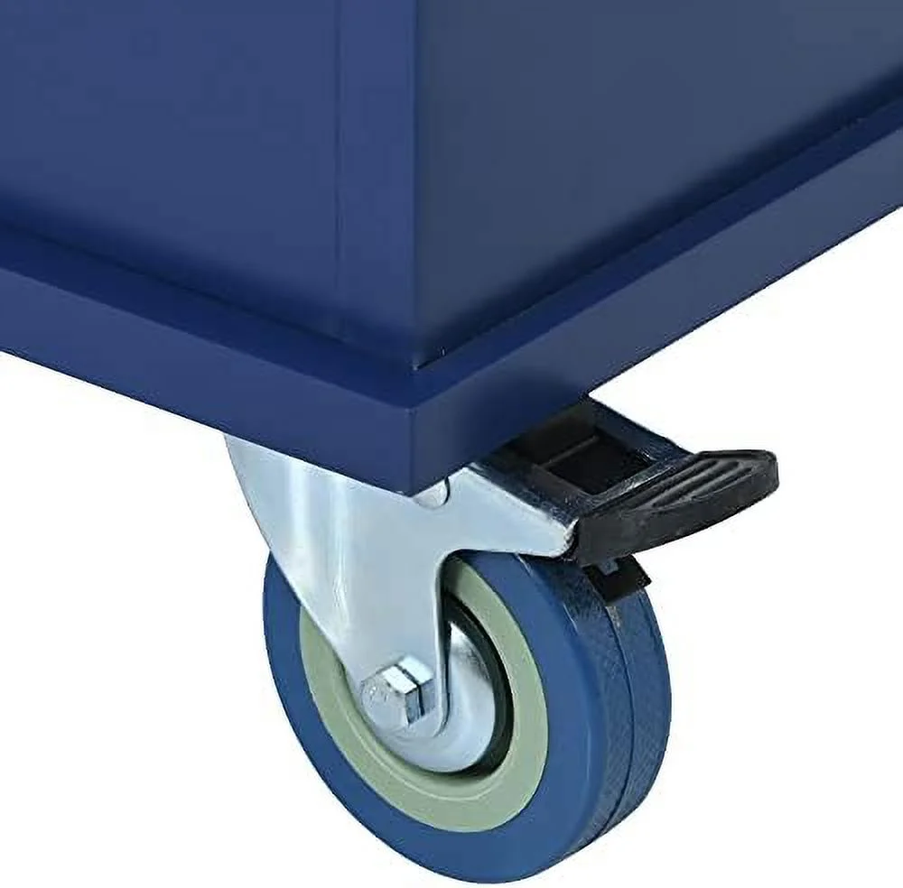 HYHBIBOOM Rolling Kitchen Island Cart with Folding Drop Leaf and  Cabinets  Kitchen Cart on Wheels with Spice Rack  Towel Rack and 3 Drawers  Dark Blue