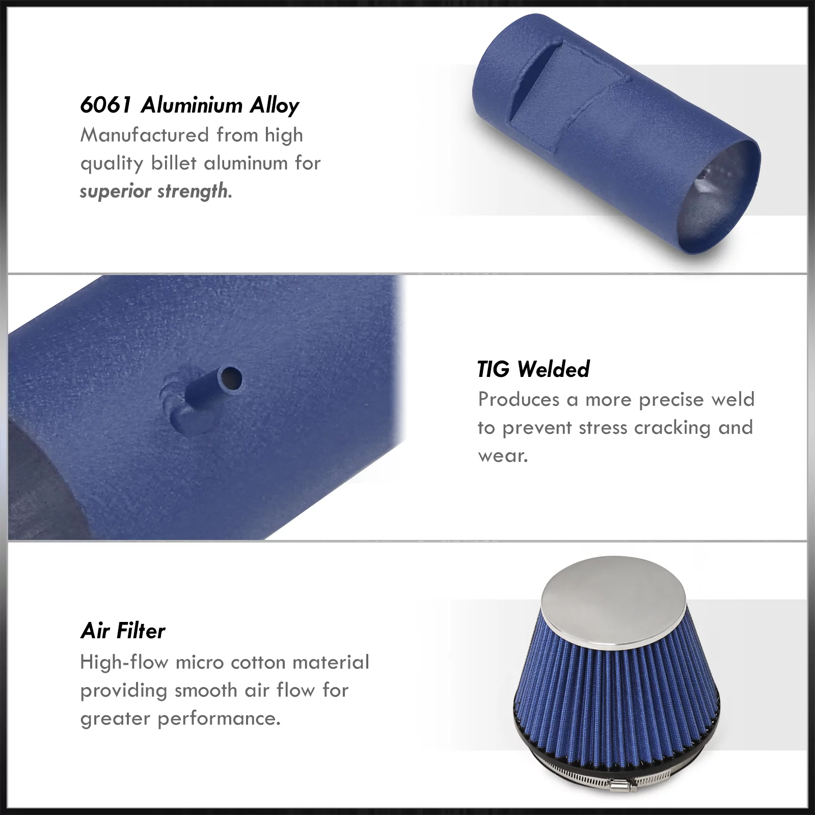 AJP Distributors Cold Air Short Ram Intake CAI SRI Induction System Kit Blue Aluminum Piping + Heat Shield Filter Compatible/Replacement For Cadillac CTS-V V8 5.7L 6.0L 2004 2005 2006 2007 04 05 06 07