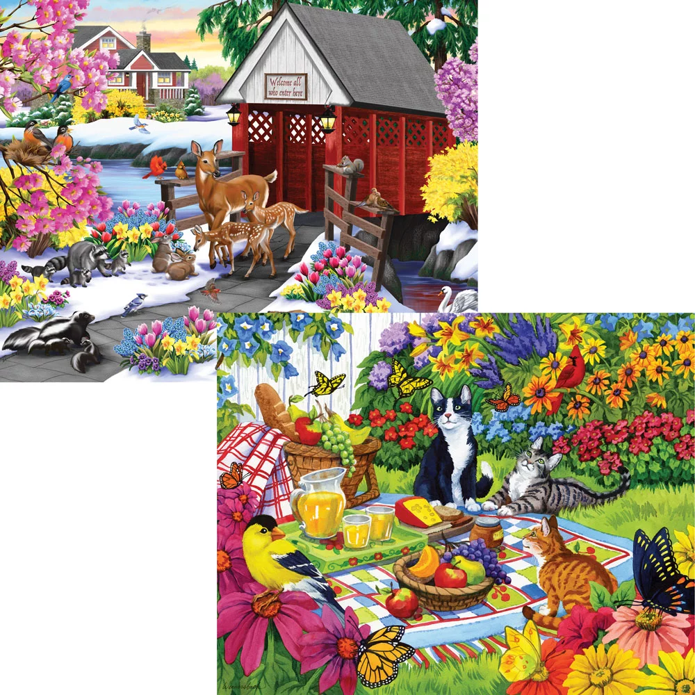 Bits and Pieces - 4-In-1 Multi-Pack Rustic Gardens 1000 Piece Jigsaw Puzzles for Adults - Each Puzzle Measures 20