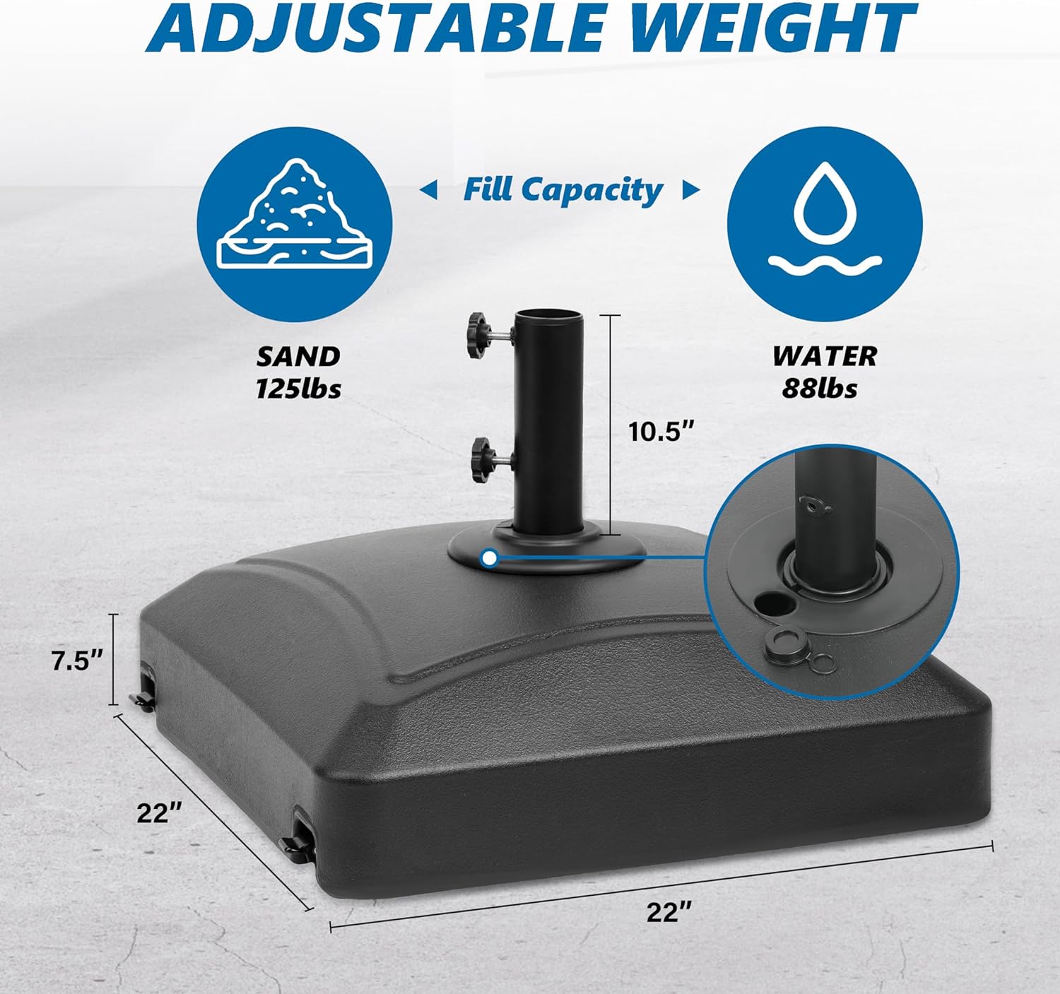 Simple Deluxe 50lbs 20" Capacity Fillable Patio Umbrella Base for Outdoor Lawn  Garden  Black-Round