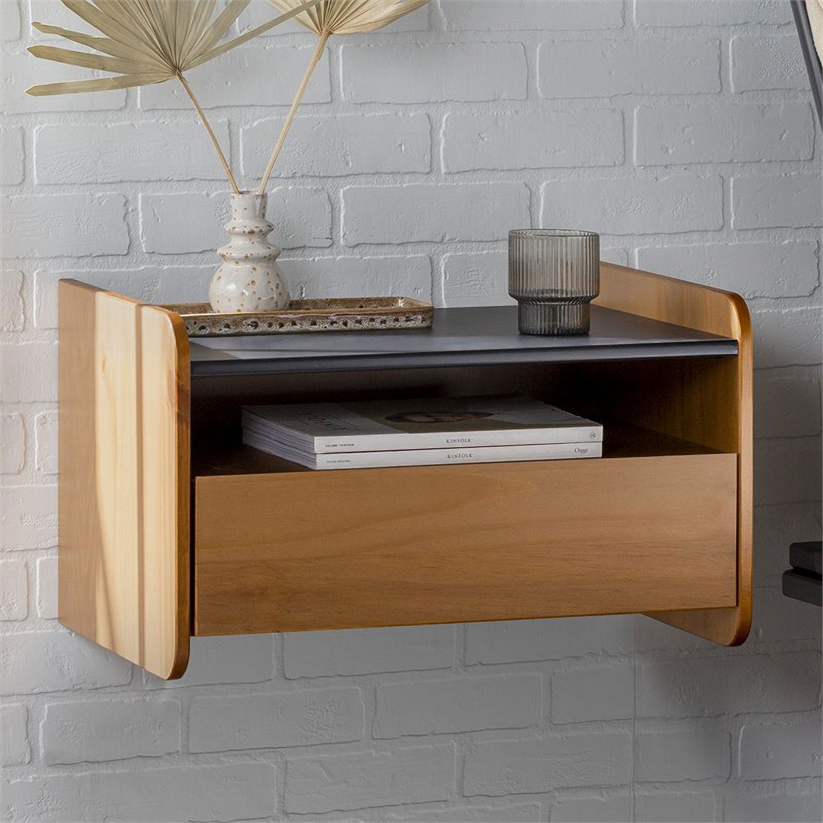 Carter Solid Wood Floating Bedroom Nightstand with Drawer in Caramel