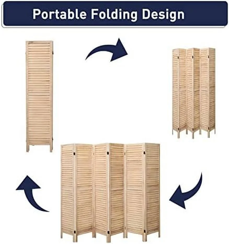 HYHBIBOOM 4 Panel Louver Room Divider  5.6ft Tall Wood Partition Room Dividers and Folding Privacy Screens  Freestanding Room Separators Divider Wall  Natural