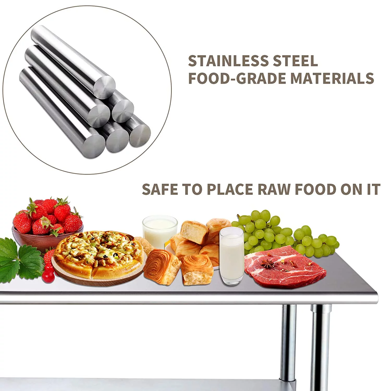 Kitchen Work Table -Suncoo Stainless Steel Kitchen Prep Food Commercial Grade Metal Scratch Resistent and Antirust Work Table Workbench with Adjustable Table Toot,36 X 24 Inches