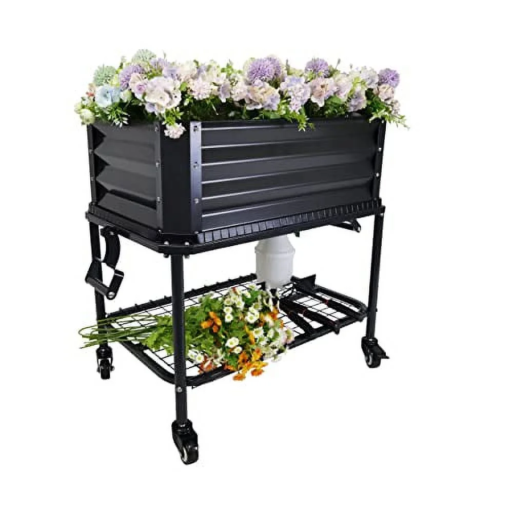 G-More Mobile Raised Garden Bed with Wheels Mobile Metal Planter Box with Handles for Vegetables, Flowers, Herbs,Fruits 33.8