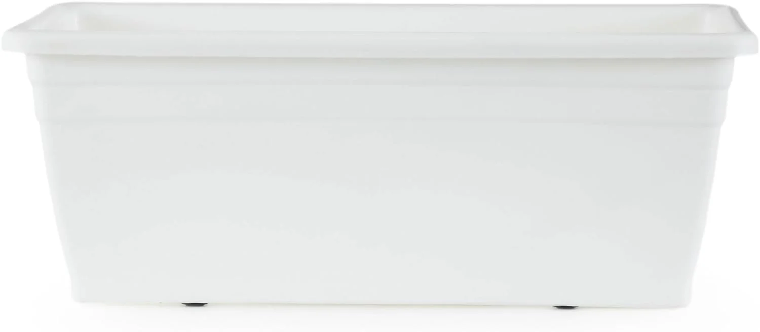 24 inches Deck Rail Box Planter with Easy Drainage Holes, Mounted Garden Flower Planter Boxes, White, Plastic, 4 Pack