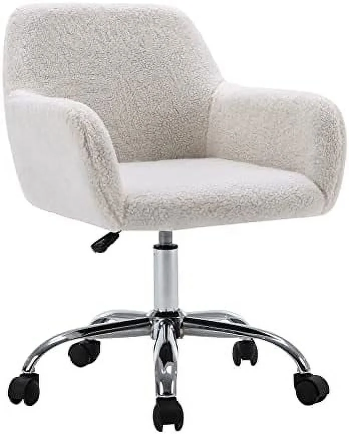 ZFGSUIJN Faux Fur Office Desk Chair  Comfy Fluffy Swivel Modern Leisure Armchair with Wheels  Upholstered Comfy Fuzzy Vanity  Chair Height Adjustable for Teens Women Girls Elegant Home Of