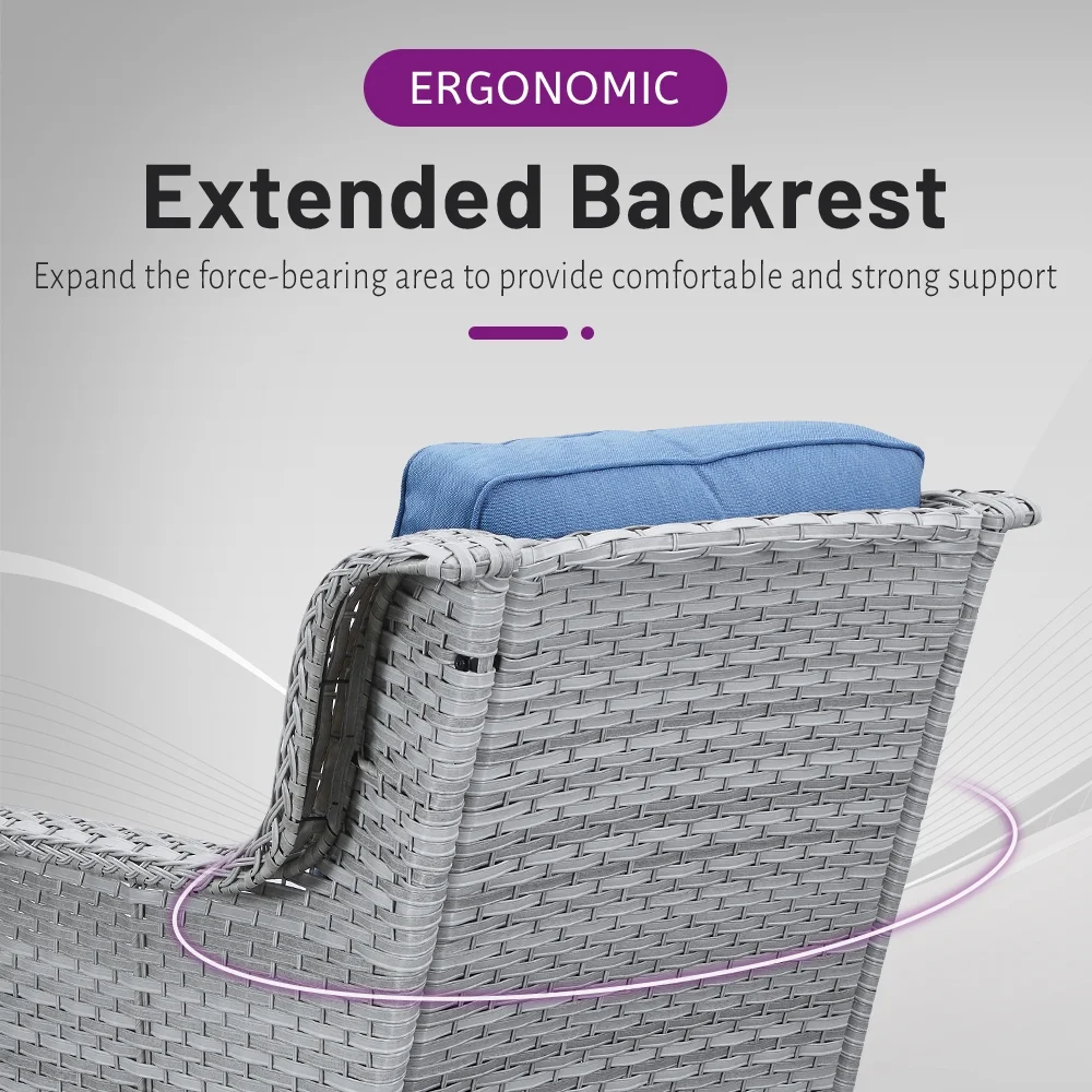 POCASSY 3 Piece Patio Set Outdoor Wicker Glider Rocking and Swivel Chairs with Cushions