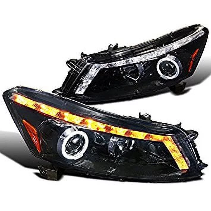 Spec-D Tuning 2LHP-ACD084G-TM Honda Accord 4dr Glossy Black Halo Led drl Smoked Projector Headlights