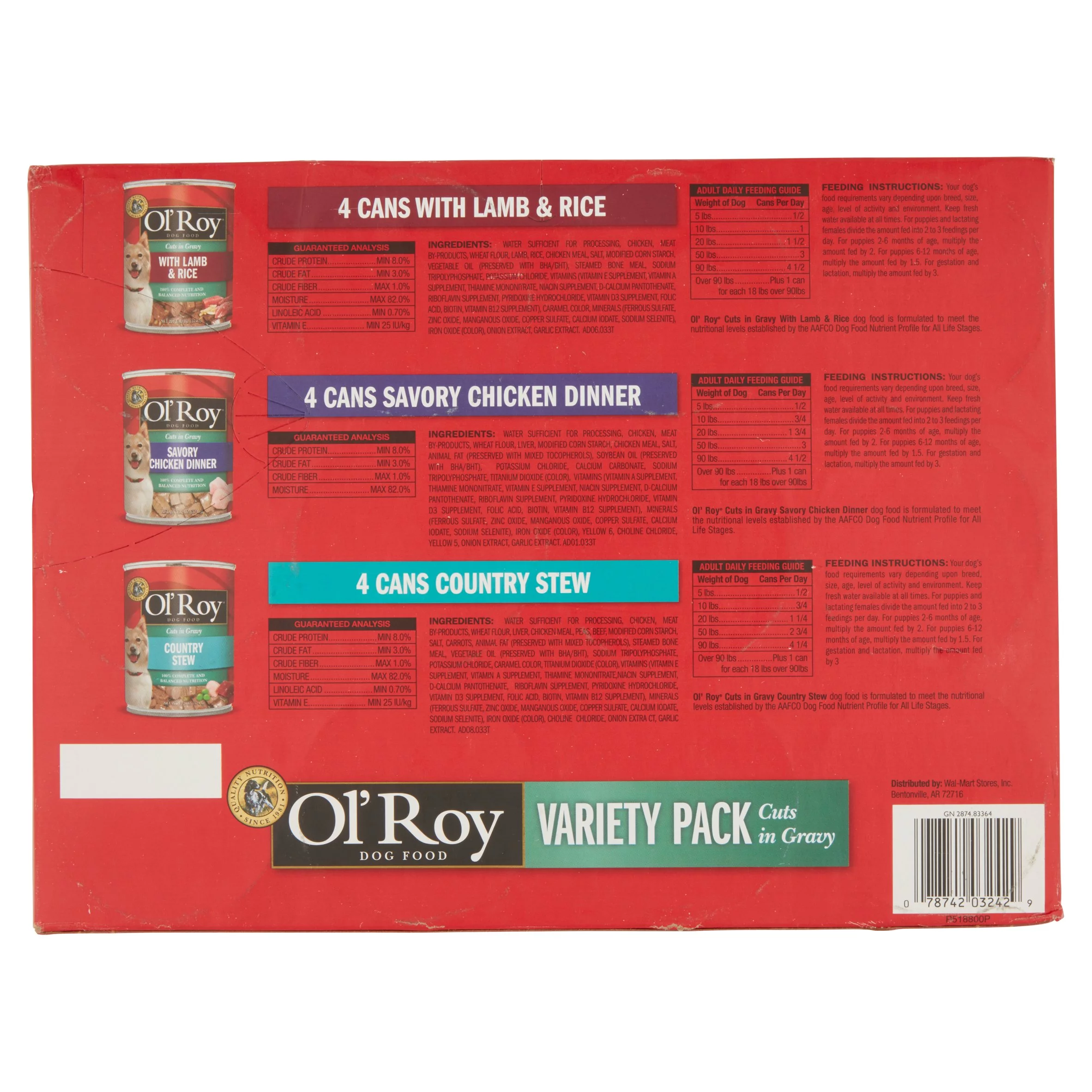 Ol' Roy Cuts in Gravy Wet Dog Food Variety Pack, 13.2 Oz., 12 Count